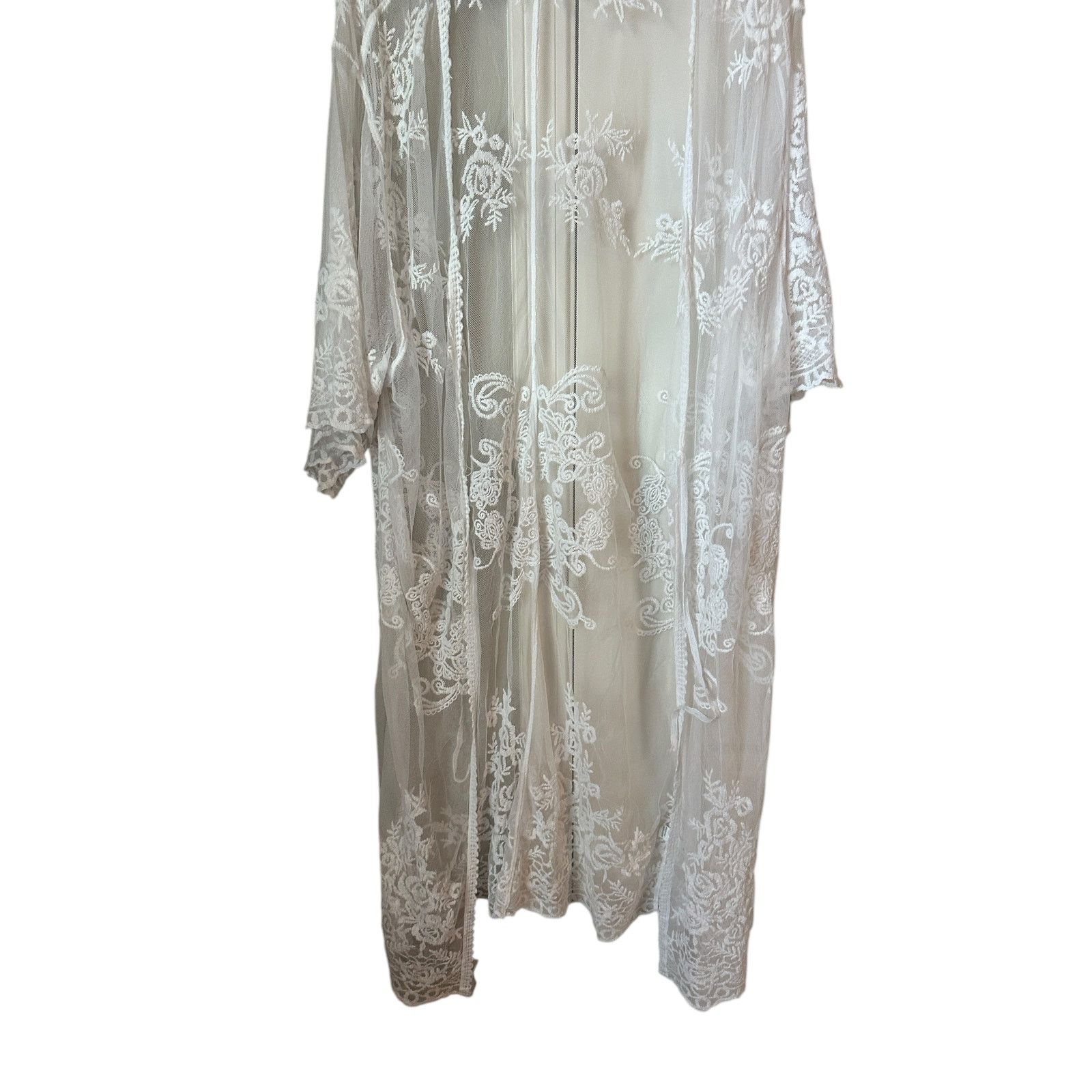 Other YouKD White Cotton Lace Boho Kimono Loose Kimono Beach Dress Size ONE SIZE - 6 Thumbnail