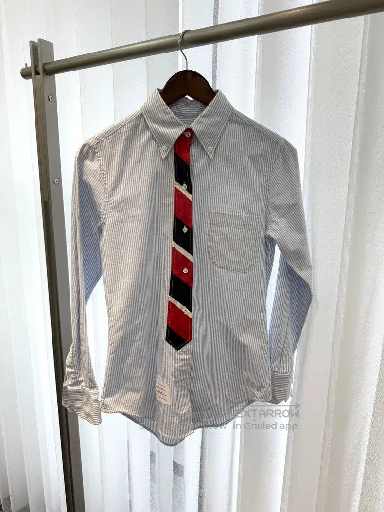 Thom Browne Thom Browne Blue and White Striped Cotton Lapel Long-Sleev Size XS / US 0-2 / IT 36-38 - 1 Thumbnail