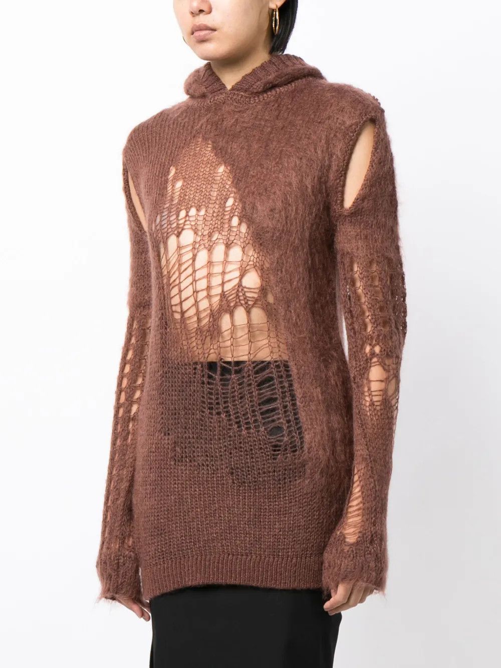 Rick Owens o1y0126 Hooded Sweater in Brown Size XS / US 0-2 / IT 36-38 - 3 Thumbnail