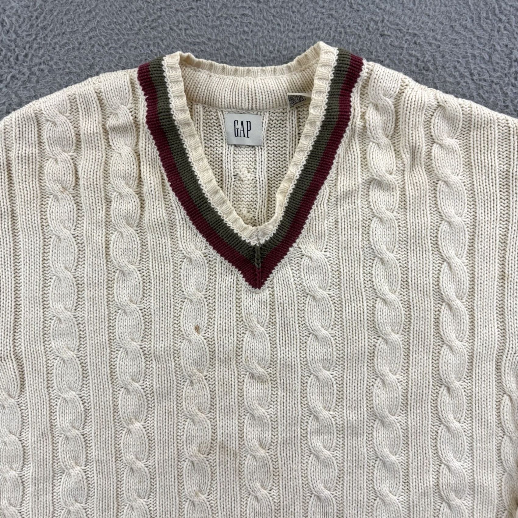 Gap VINTAGE Gap Sweater Mens 2XL Ivory Cable-Knit V Neck 90s Classic Preppy Size US XXL / EU 58 / 5 - 3 Thumbnail