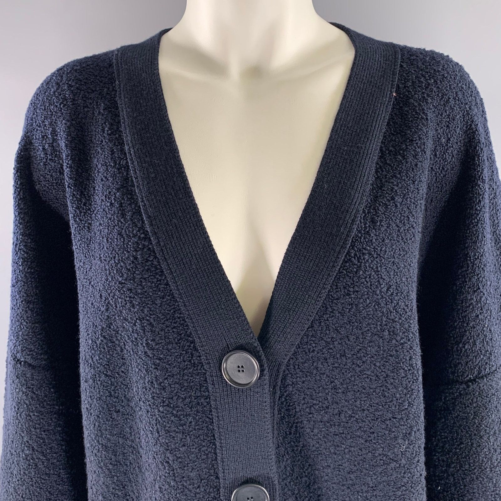 Akris AKRIS Size L Navy Wool Polyamide Cashmere Boucle Cardigan Size L / US 10 / IT 46 - 2 Thumbnail