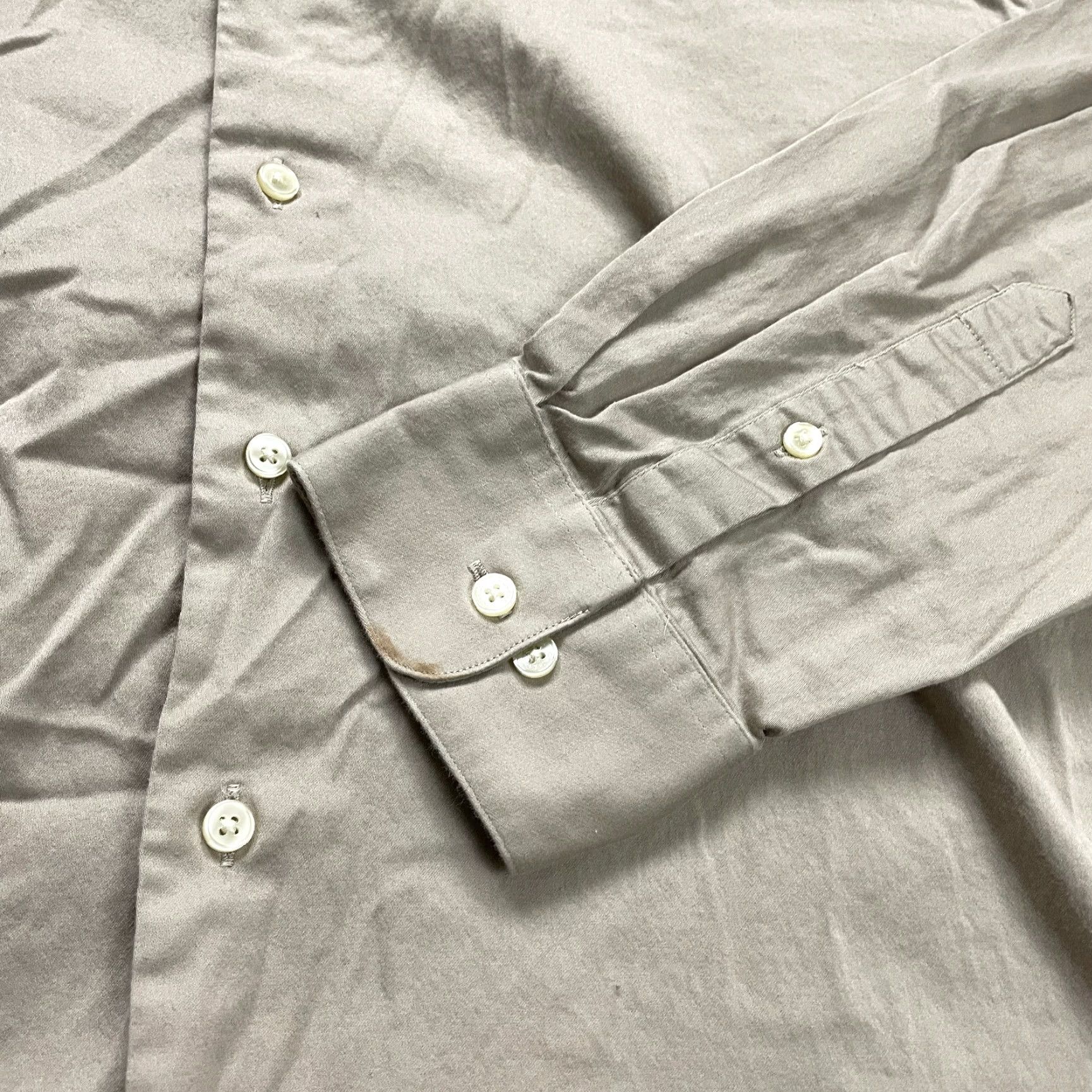 Lucky Brand VINTAGE Calvin Klein Dress Shirt Mens 17 Long Sleeve Button-Down Beige Cotton All Seasons Size 46R - 3 Thumbnail