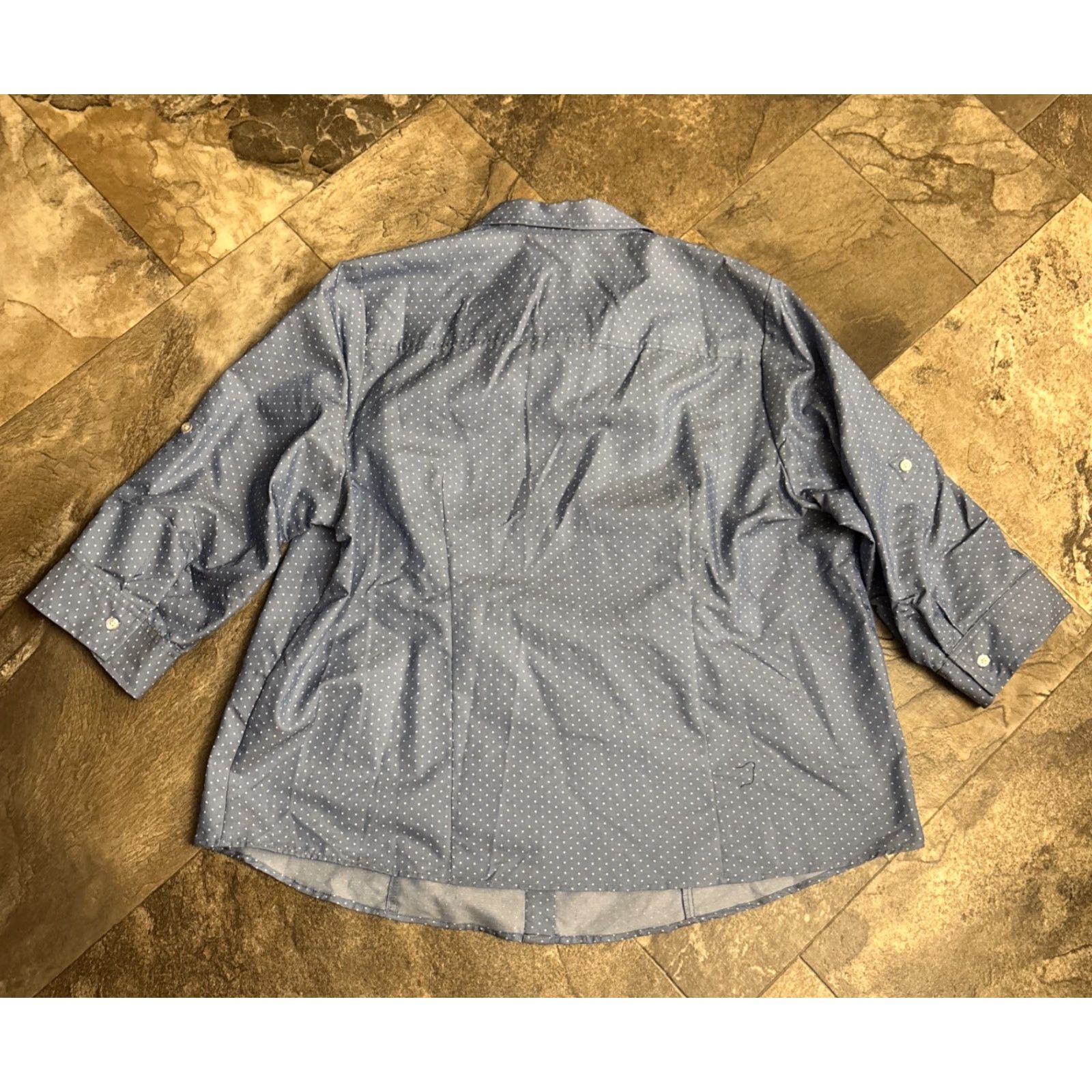Vintage NWT Christopher Banks Button Shirt Sz 2X 20/22W blue polka-dot collared 3/4 Sleeve Cotton Polyester Blouse Womens Regular Shirt Size XXL / US 16-18 / IT 52-54 - 2 Thumbnail