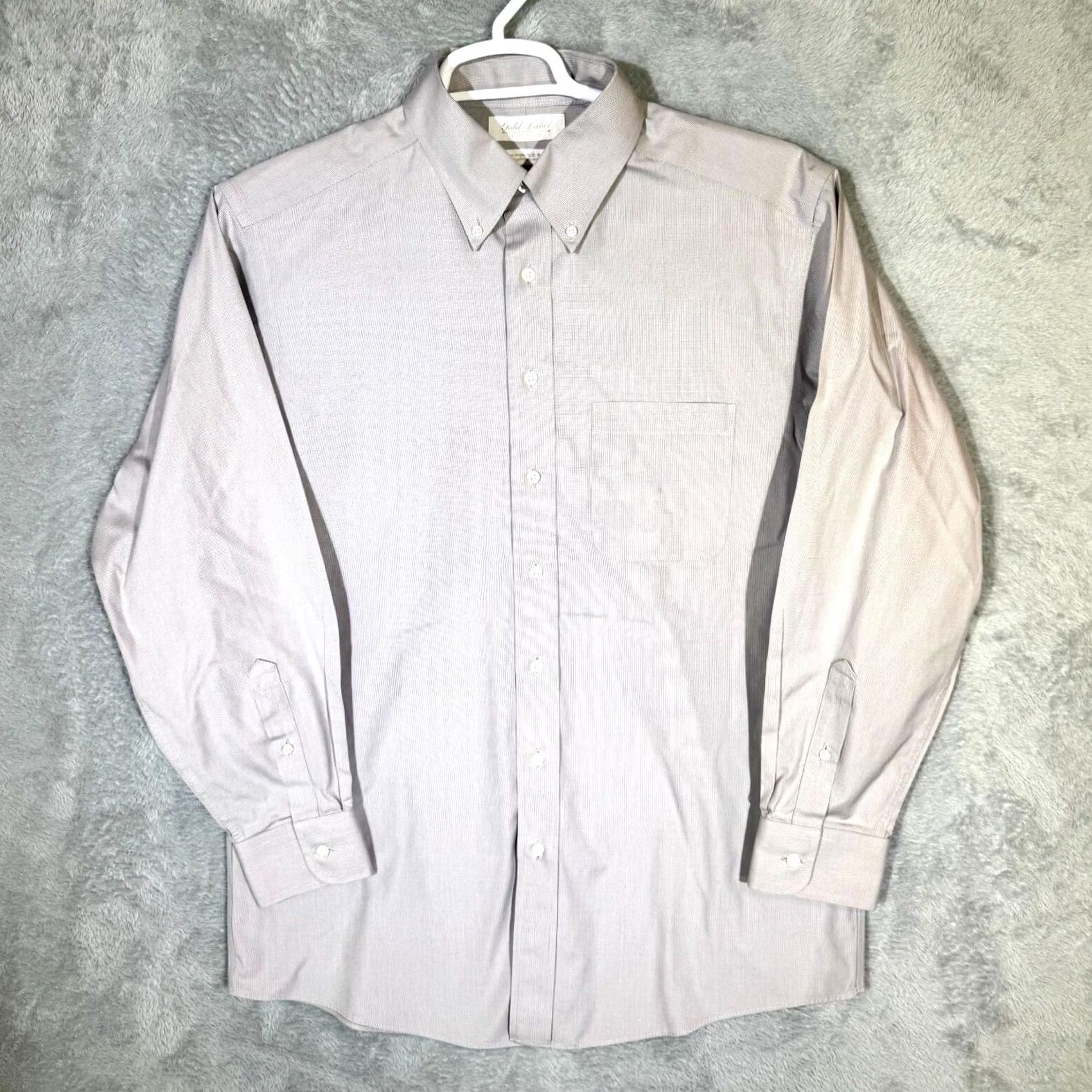 Vintage Gold Label Dress Shirt Mens 16 / 33 Gray 100% Cotton Button Front Long Sleeve Business Office Formal Shirt Size 42R - 2 Thumbnail