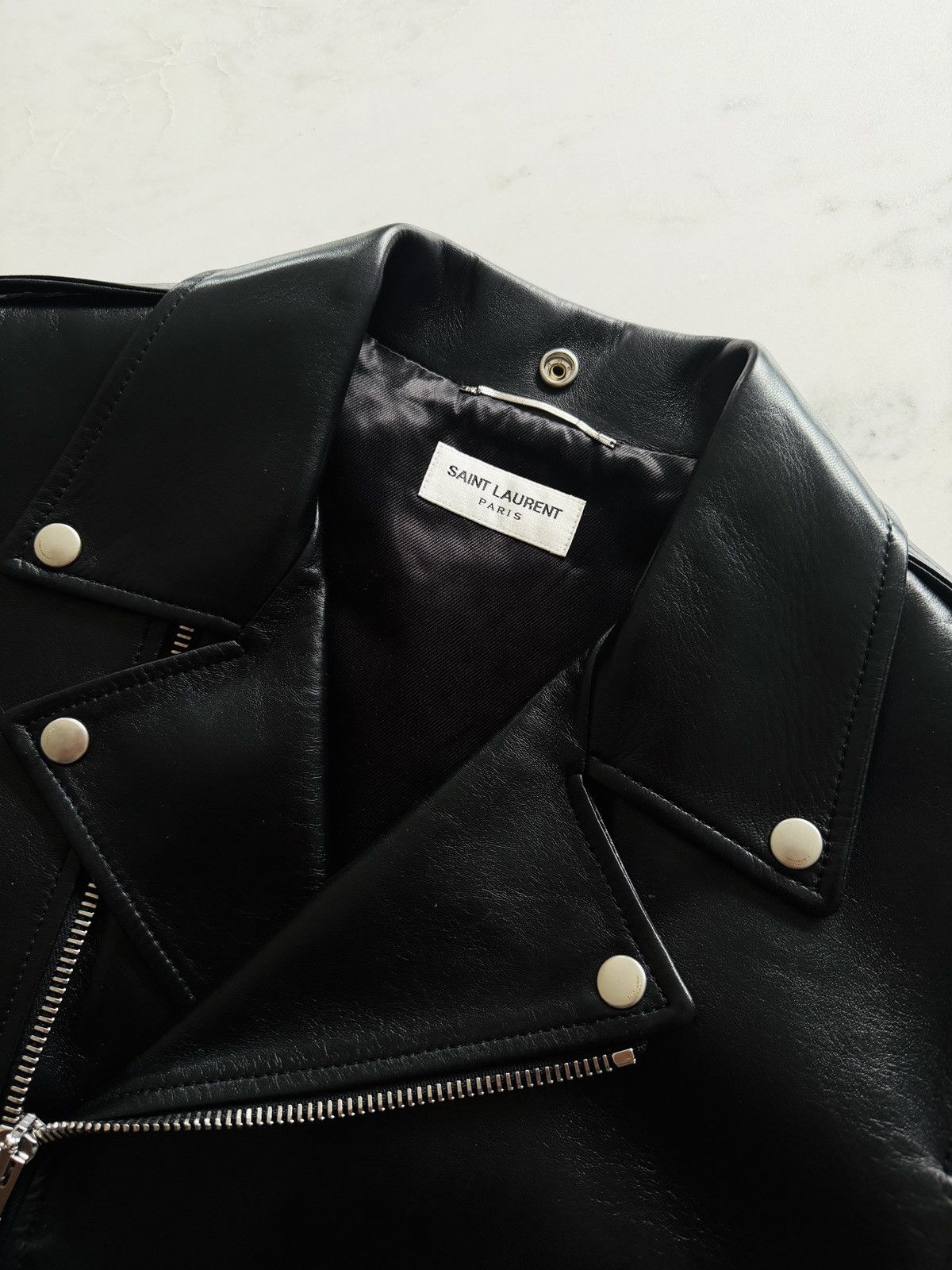 Saint Laurent Paris Saint Laurent Paris – Iconic Black Leather Biker Jacket Size US L / EU 52-54 / 3 - 8 Thumbnail