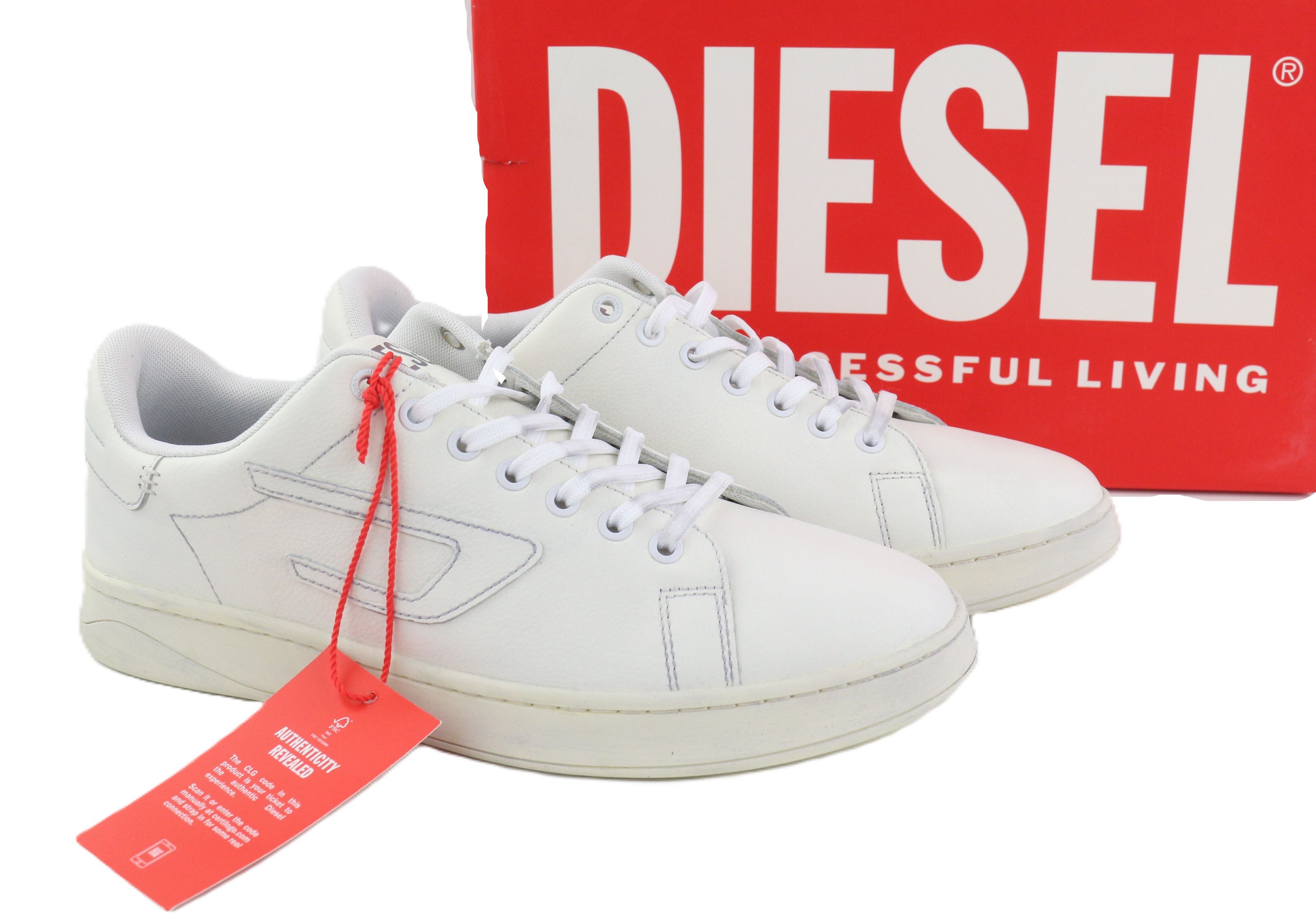Diesel S-ATHENE LOW EU44 White Leather Lace Light Logo 40554 Size US 10.5 / EU 43-44 - 3 Thumbnail