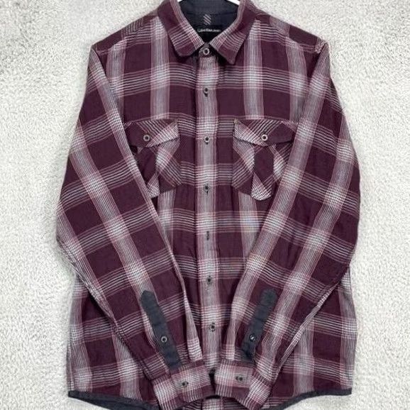 Calvin Klein Calvin Klein Button-Up Shirt Mens Medium Maroon Plaid Long Sleeve Pockets Size US M / EU 48-50 / 2 - 3 Thumbnail