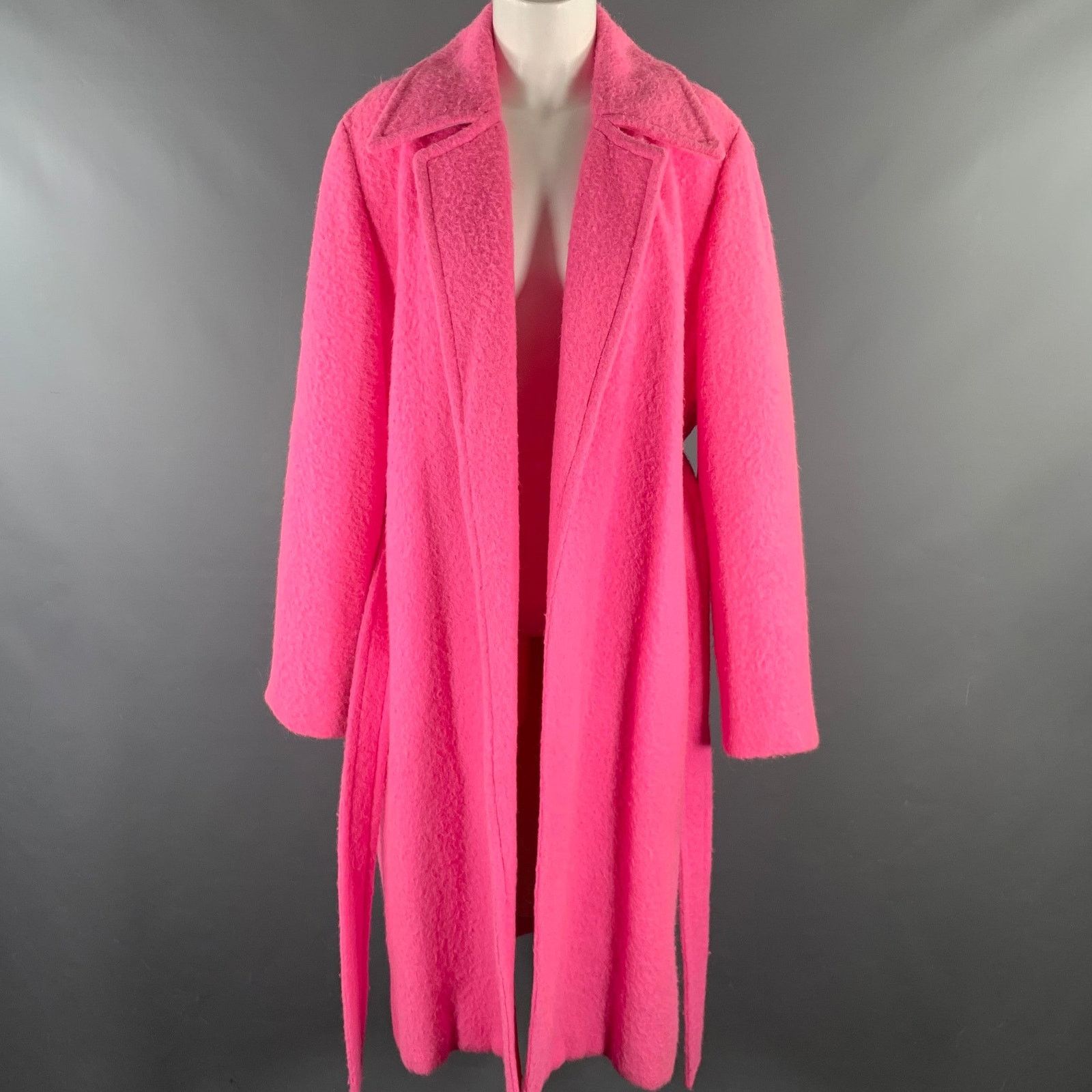 HELMUT LANG Size M Pink Alpaca Wool Textured Belted Coat