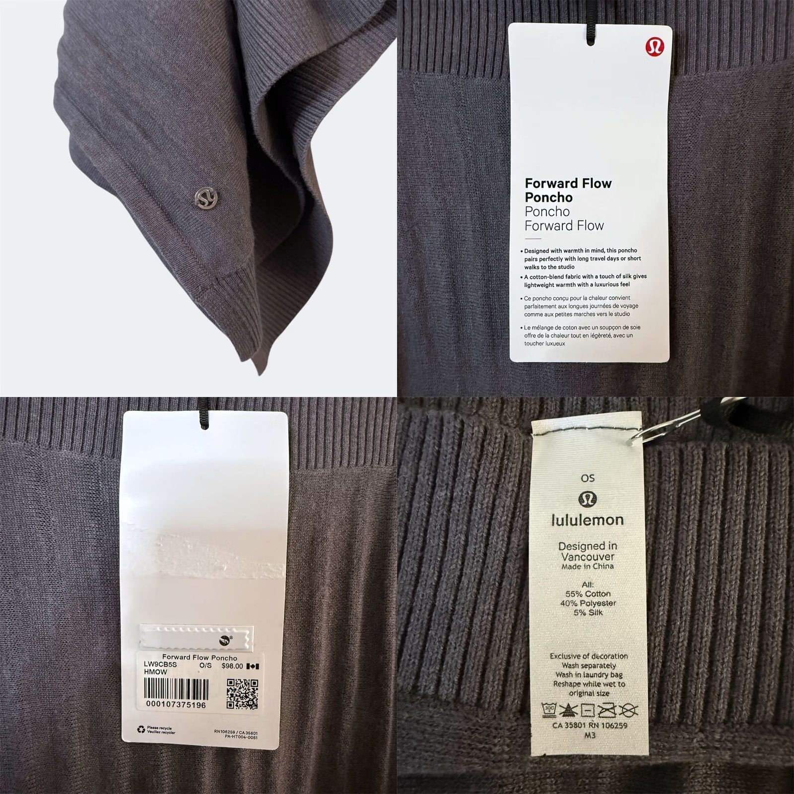 Lululemon Lululemon Sweater Womens L Gray Forward Flow Cape Poncho One Size Cotton Silk Knit NEW Size L / US 10 / IT 46 - 8 Thumbnail