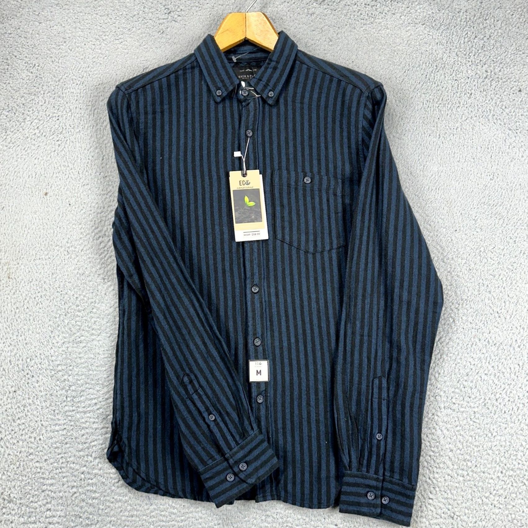Denime Denim & Flower Denim Flannel Shirt Mens Medium Blue Black Stripes Button Down NEW Size US M / EU 48-50 / 2 - 5 Thumbnail