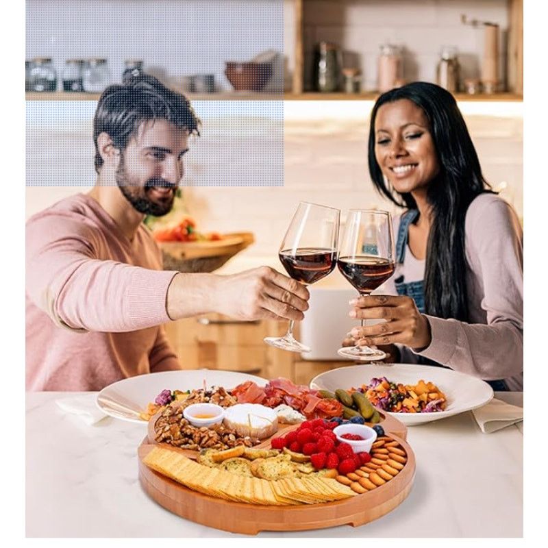 The Unbranded Brand Large Double-Layer Charcuterie Board Set w 4 Knives Bamboo Size ONE SIZE - 5 Thumbnail