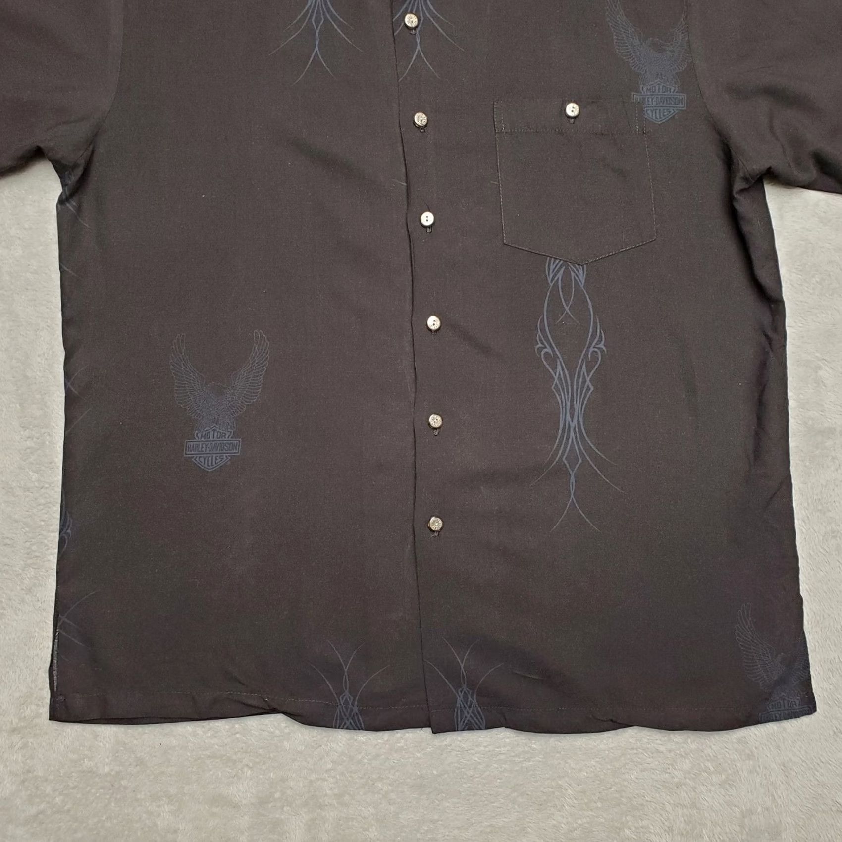 Tori Richard Harley Davidson Shirt Mens XL Black Eagle Button Up VTG USA Tori Richard VTG USA Button-Up, Short Sleeve, Visco Size US XL / EU 56 / 4 - 2 Thumbnail