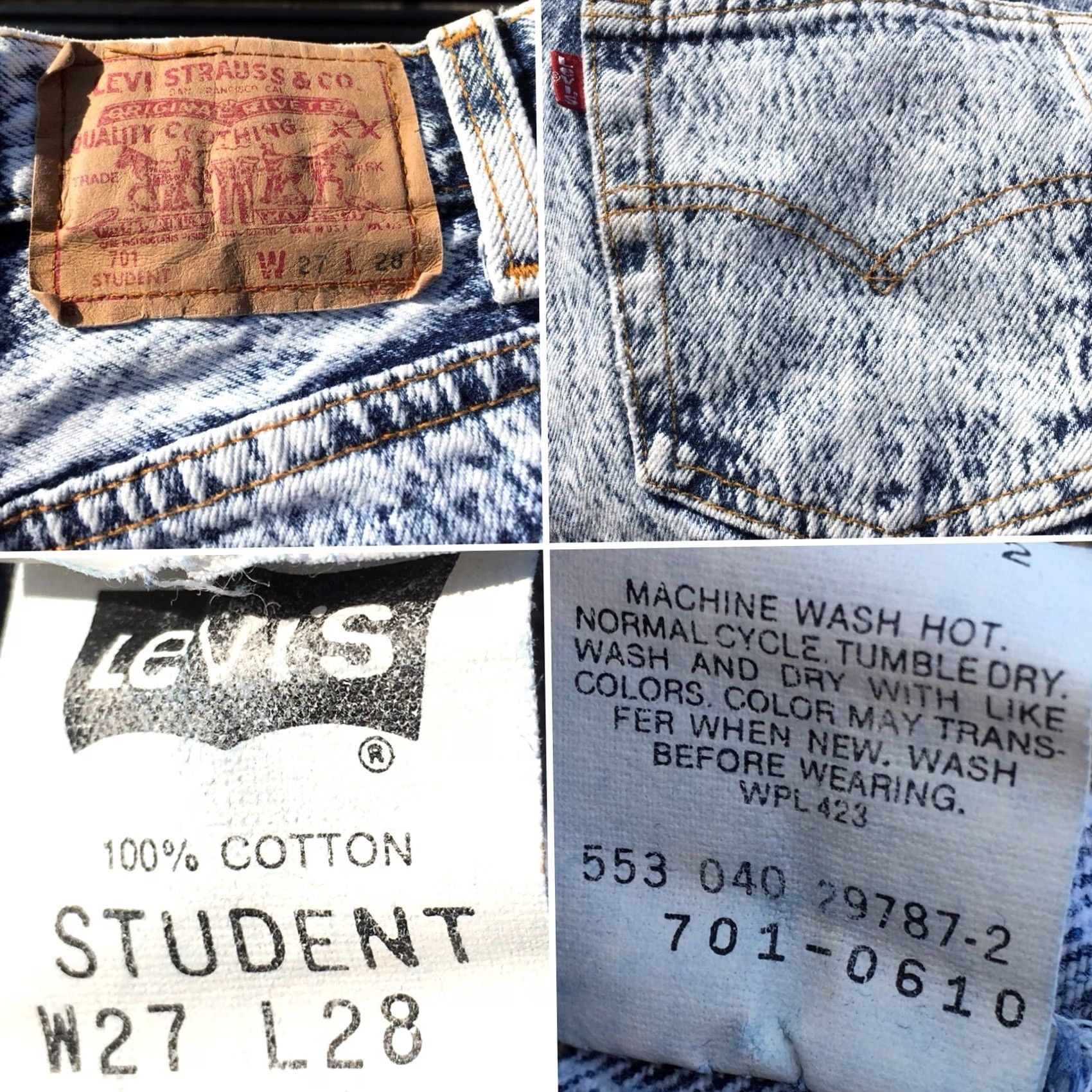 Levi's VINTAGE Levi’s Button Fly 701 Student Jeans Acid Wash W 27 L 28 USA 80s 90s Size 27" / US 4 / IT 40 - 3 Thumbnail