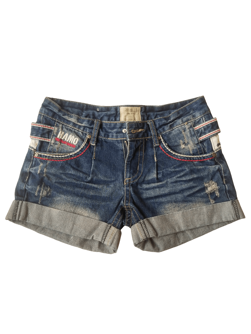 Japanese Brand Hamo Vintage Denim Shorts Embroidery Cherry Graphic Size 29" - 4 Thumbnail