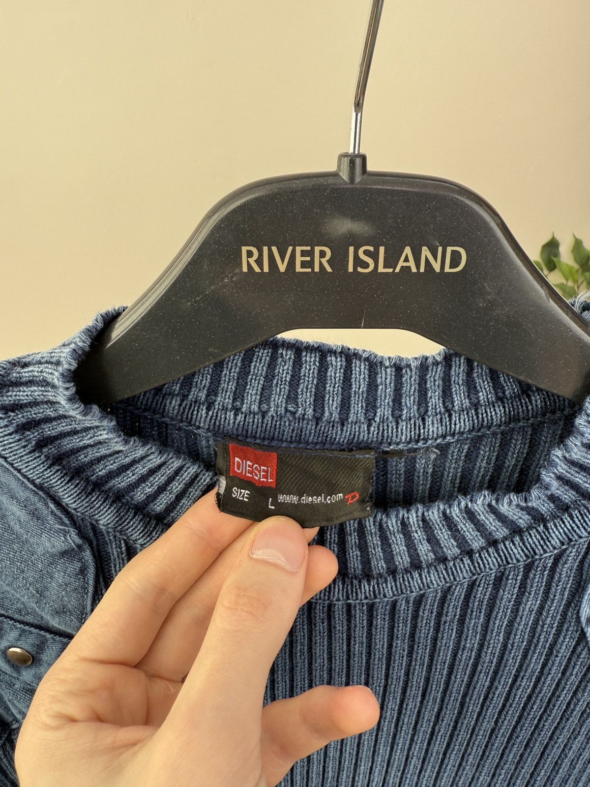 Diesel Vintage Diesel Y2K Ribbed Knit Sweater Denim Detail Logo Size US L / EU 52-54 / 3 - 6 Thumbnail