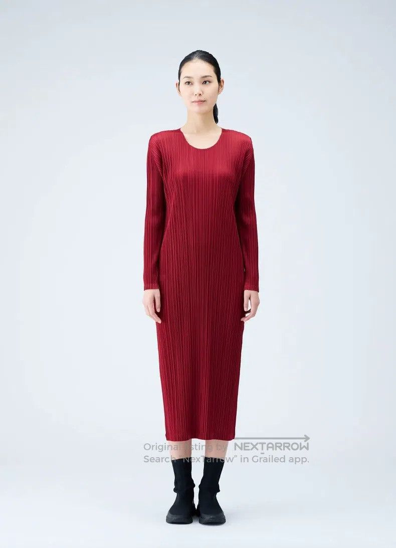 Issey Miyake Issey Miyake Crew Neck Long Sleeve Dress Burgundy Size XL / US 12-14 / IT 48-50 - 2 Thumbnail