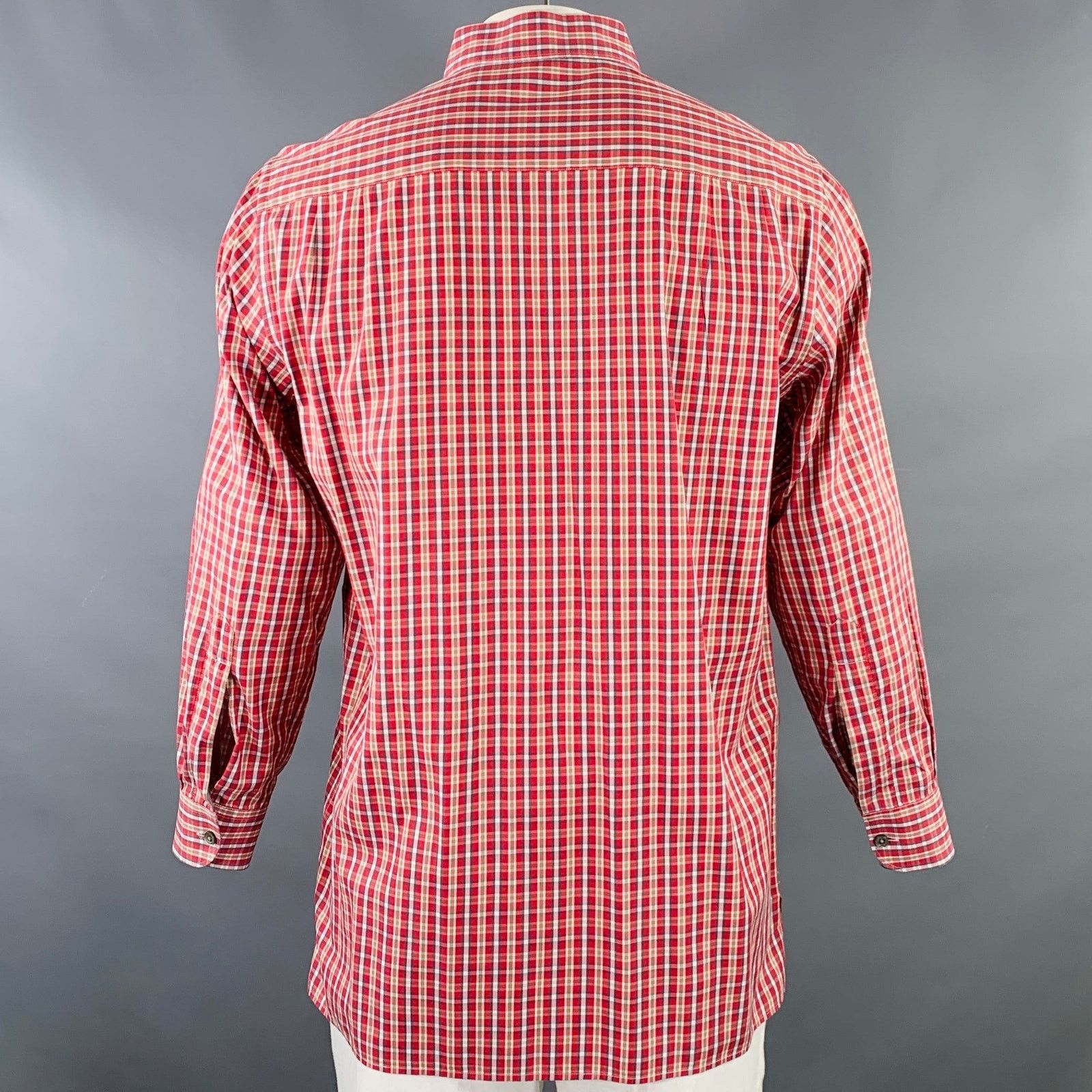 Ermenegildo Zegna ERMENEGILDO ZEGNA Red Brown Plaid Cotton Curved Cutaway Size US L / EU 52-54 / 3 - 4 Thumbnail