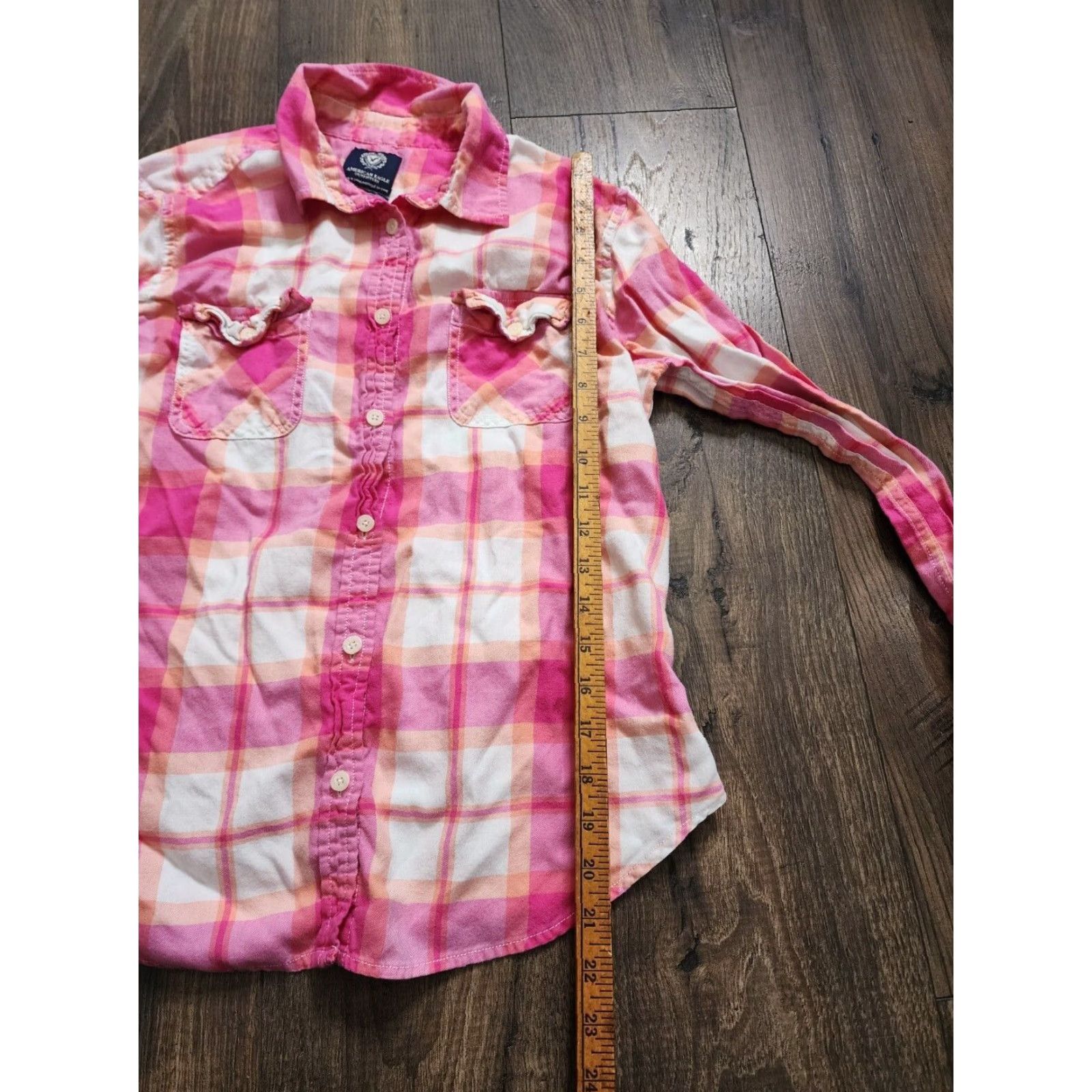American Eagle Outfitters American Eagle Juniors Pink Plaid Flannel Shirt Long Sleeve Women Size L / US 10 / IT 46 - 4 Thumbnail