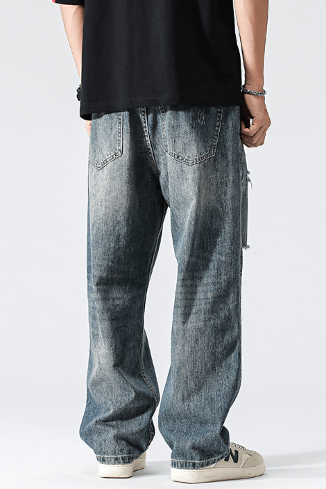 Japanese Brand Vintage blue distressed loose straight casual ripped jeans Size US 32 / EU 48 - 5 Thumbnail