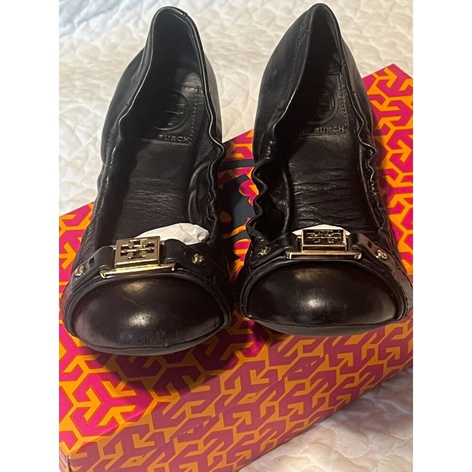 Tory Burch TORY BURCH Ambrose Ballet Flats Leather Camel Black Gold 7 B Size US 7 / IT 37 - 3 Thumbnail