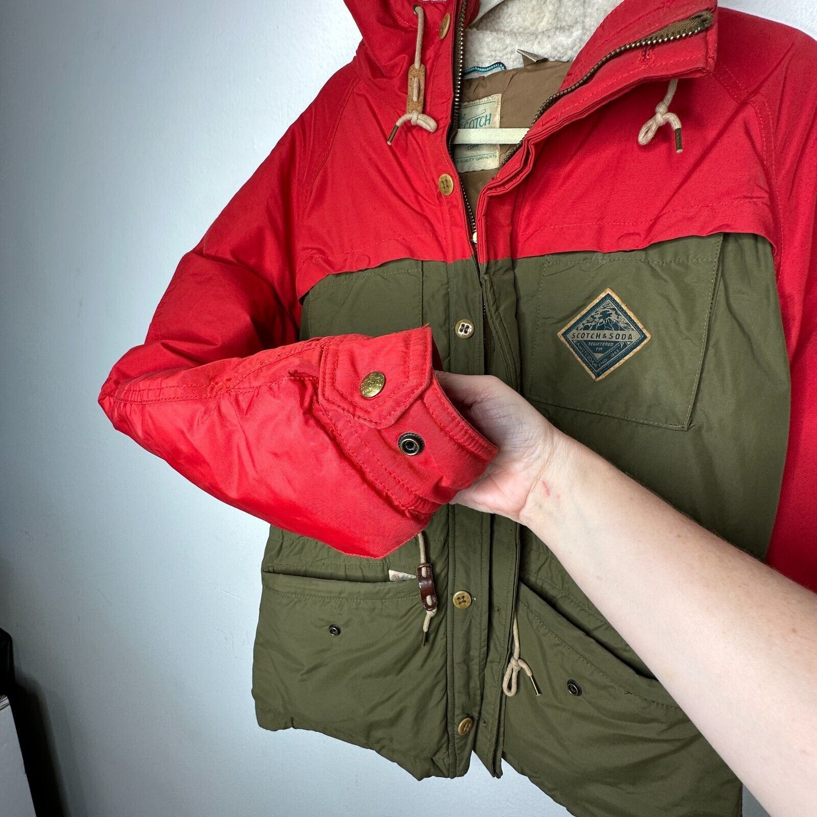 Scotch & Soda Scotch & Soda Olive & Red Front Zip Hooded Heavy Jacket M Size M / US 6-8 / IT 42-44 - 5 Thumbnail