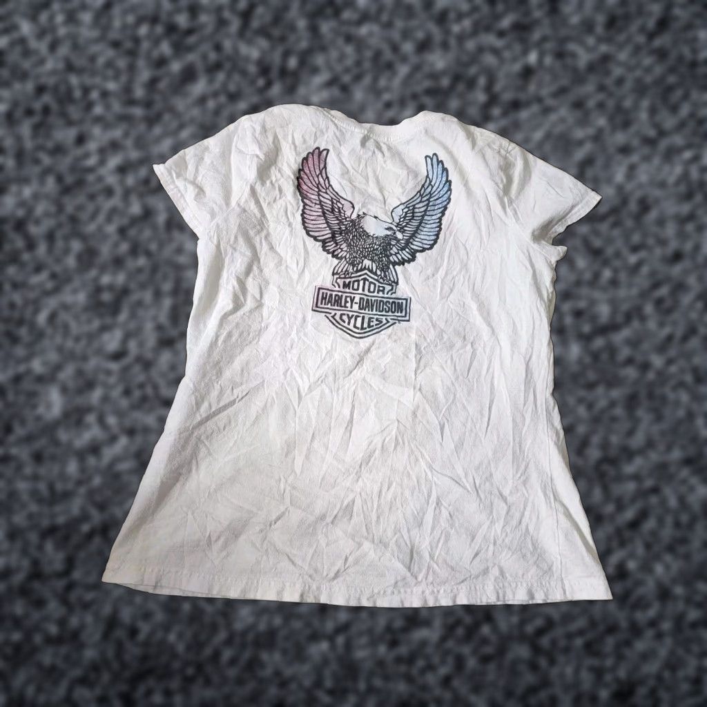 Harley Davidson Harley Davidson Graphic T Shirt Double Sided Distressed White Womens S Cotton Size S / US 4 / IT 40 - 1 Thumbnail