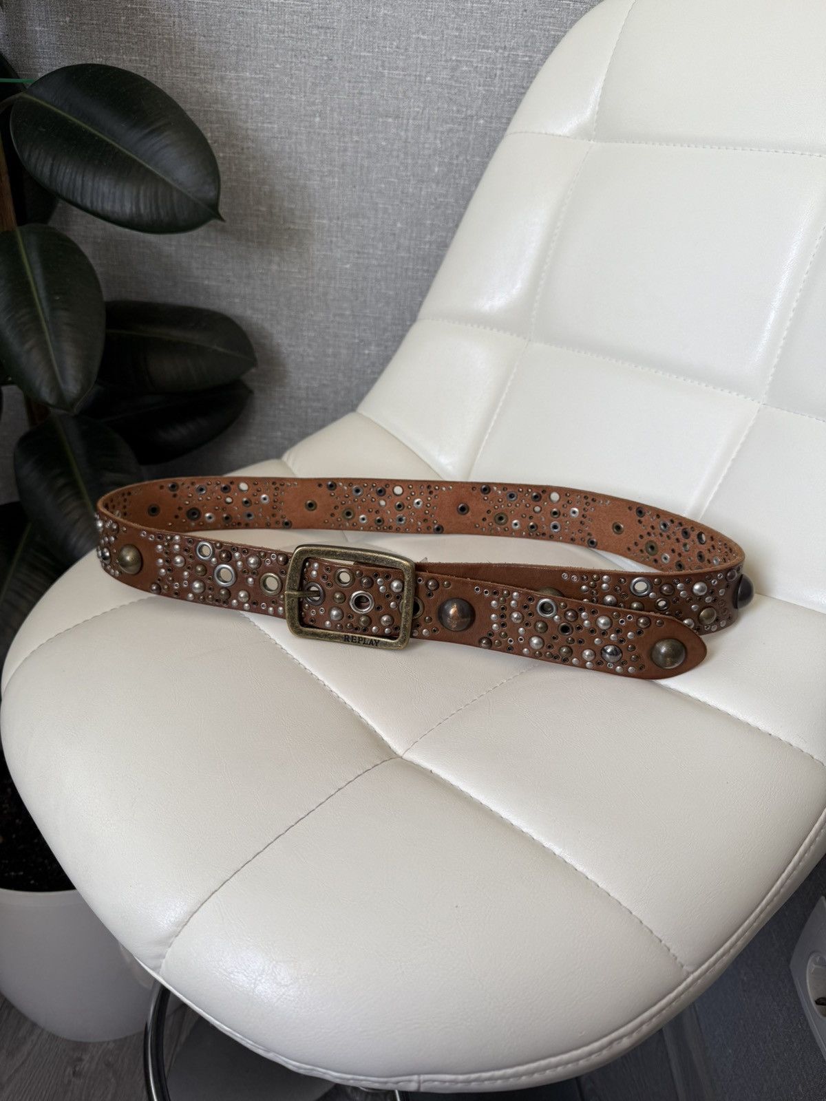 Replay Replay Brown Leather Belt Studs Rivets Western Vintage Style Size ONE SIZE - 1 Thumbnail