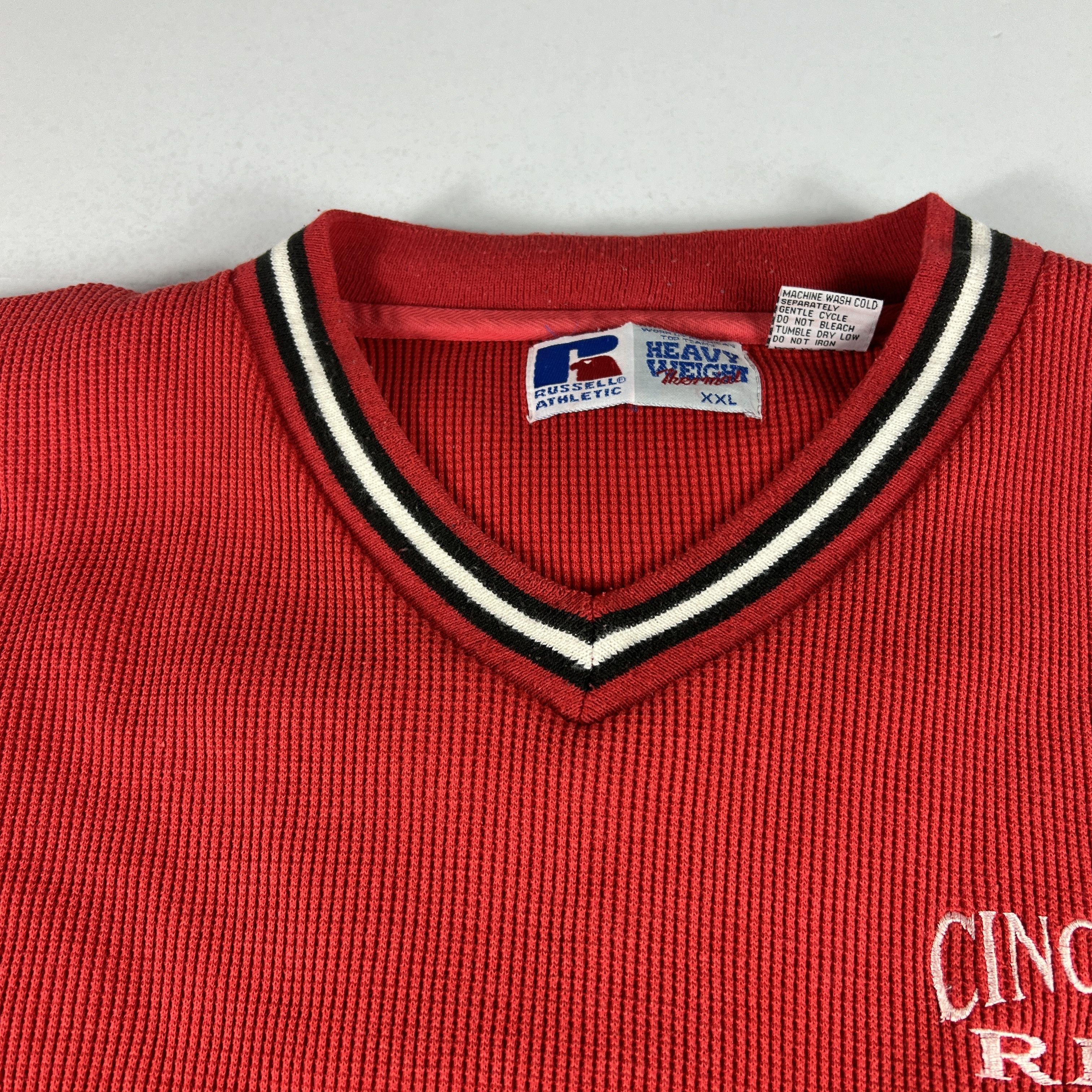 MLB × Russell Athletic × Vintage VTG Russell Cincinnati Reds Thermal Sweatshirt Red Crewneck Size US XXL / EU 58 / 5 - 6 Thumbnail