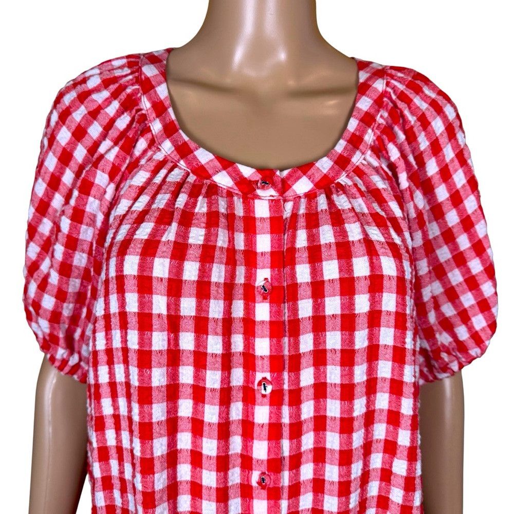 Other NWT New Jane and Delancey Textured Rayon Red Plaid Short Sl Size M / US 6-8 / IT 42-44 - 2 Thumbnail