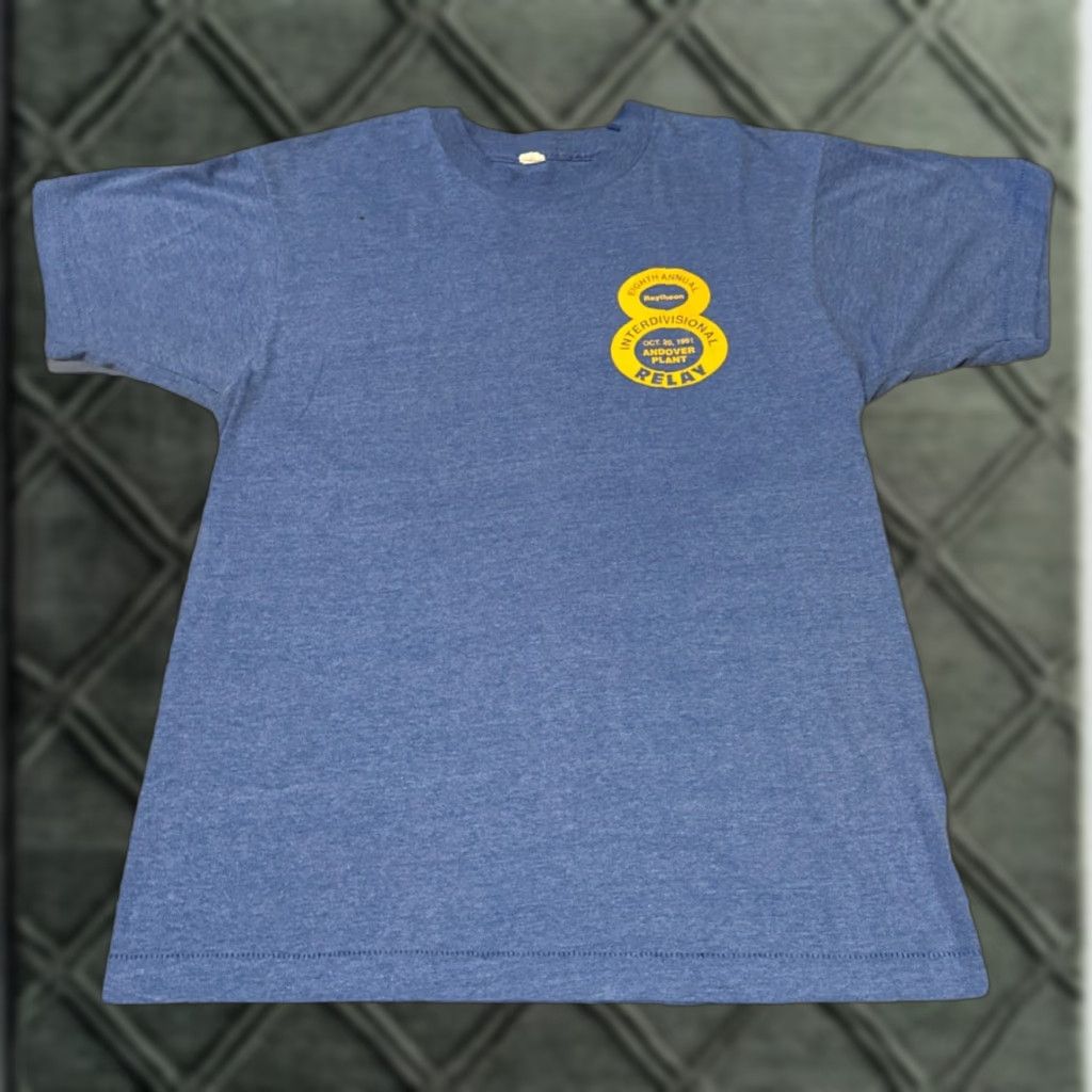 VINTAGE 1991 Relay Blue T-Shirt Raytheon Technologies Andover Plant Company Men's L Shirt