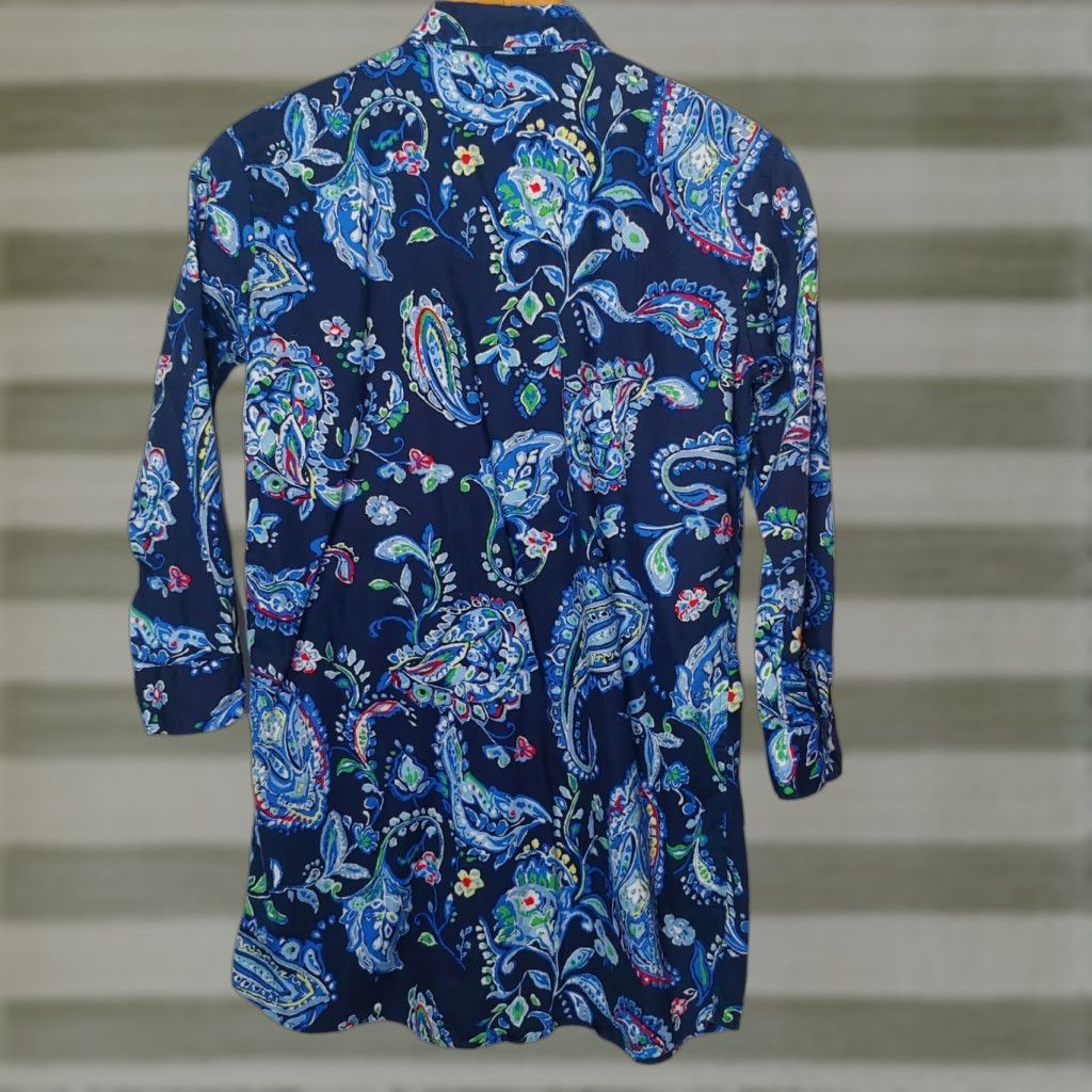 Ralph Lauren VINTAGE Lauren By Ralph Lauren Shirt Dress Womens M Navy Blue Paisley Button Collar Size M / US 6-8 / IT 42-44 - 1 Thumbnail