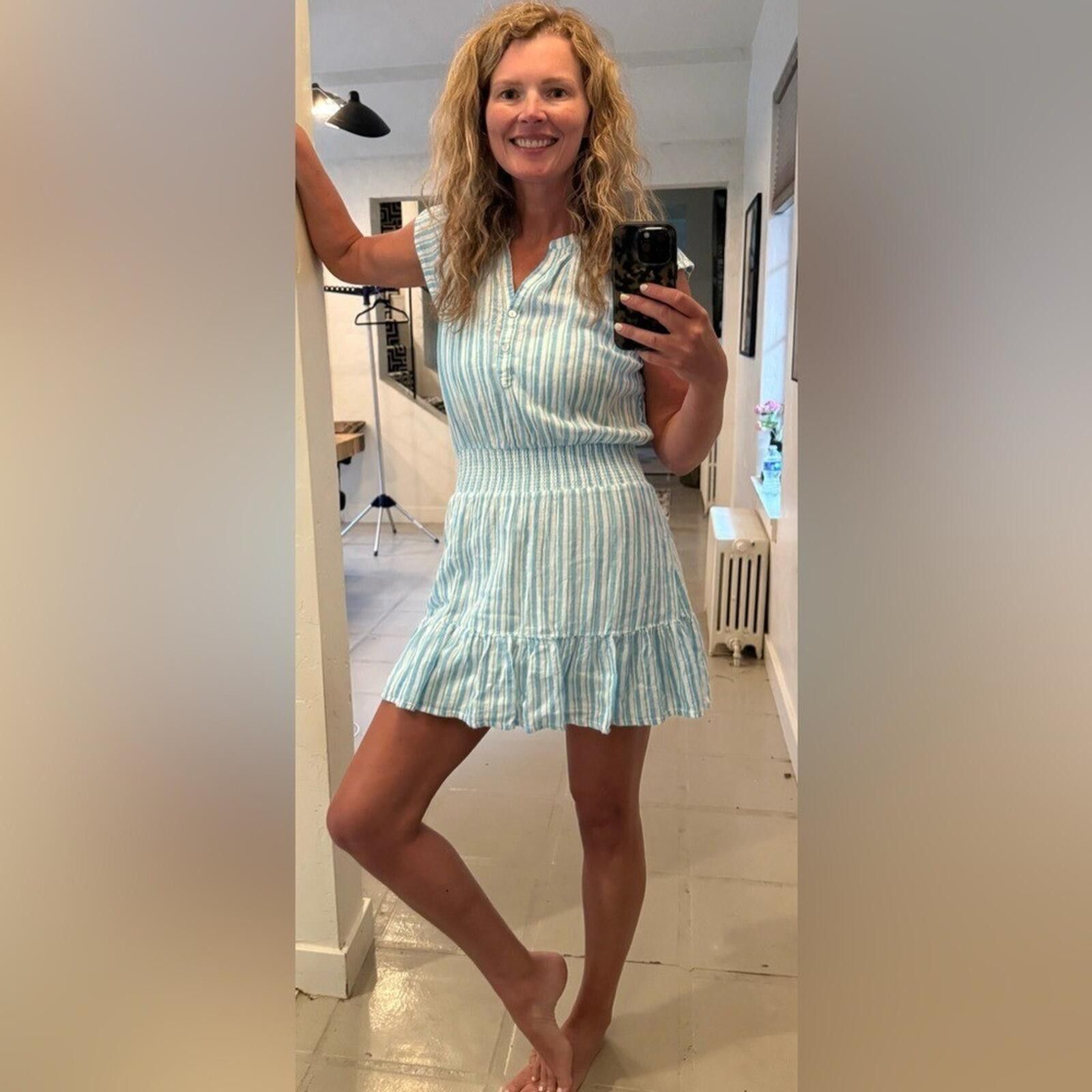 Rails Rails Augustine Laguna Blue Stripe Smocked Mini Dress XS Size XS / US 0-2 / IT 36-38 - 4 Thumbnail
