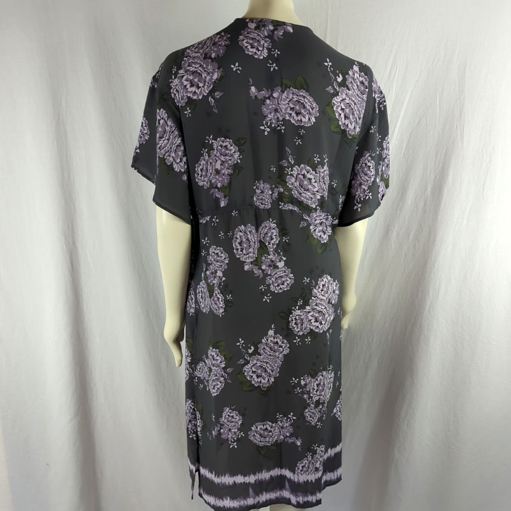 Vintage Maurices Womens L Sheer Gray Floral Duster Cardigan Tie Front Bell Sleeve Chiffon NWT Romper? Size L / US 10 / IT 46 - 5 Thumbnail