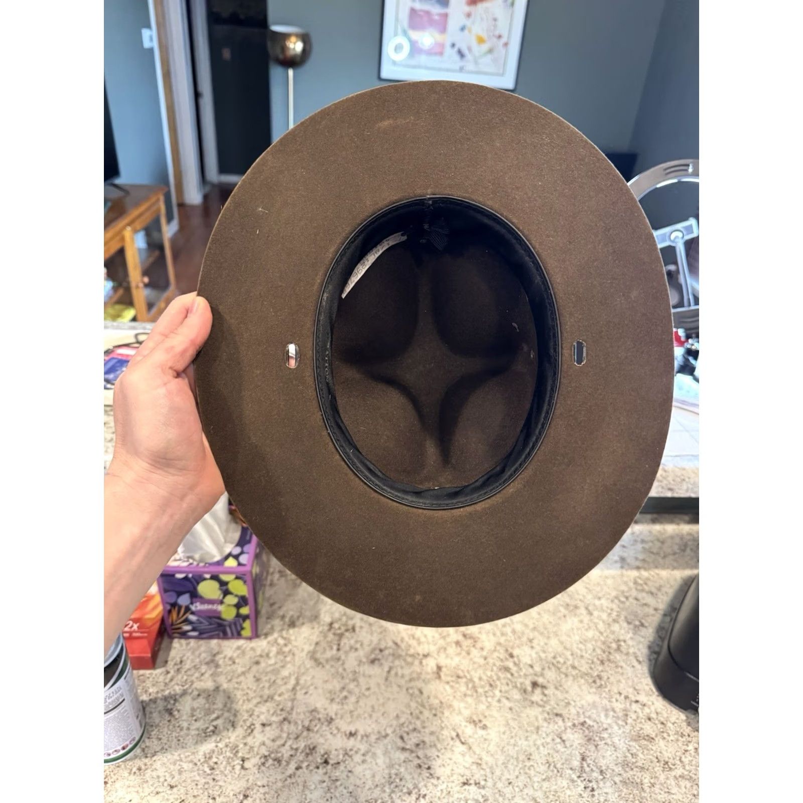 FELT VINTAGE Stratton Self Forming Drill Sergeant Instructor Wool Felt Hat 7 1/8 USA Size ONE SIZE - 6 Thumbnail