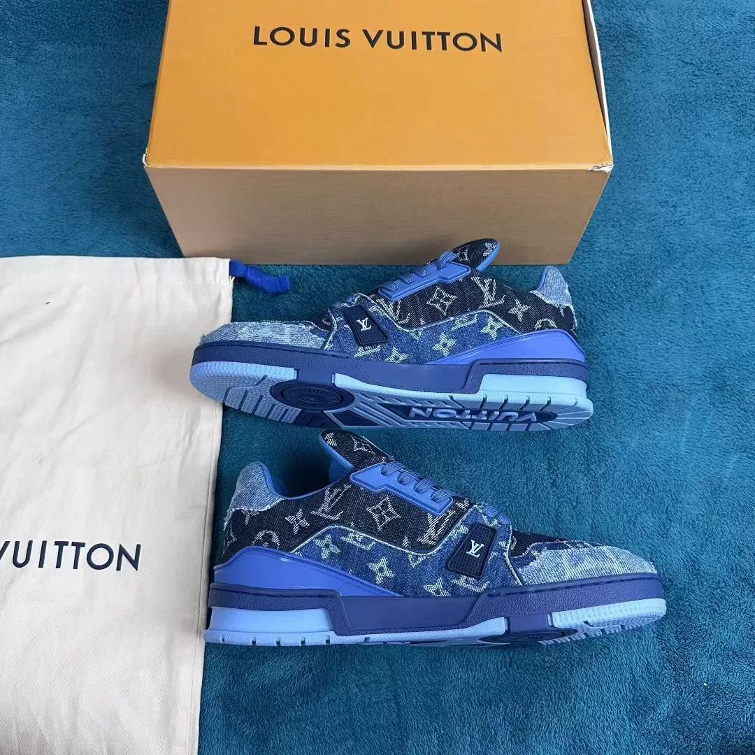 Louis Vuitton lv trainer low-top denim sneakers blue Size US 8 / EU 41 - 3 Thumbnail