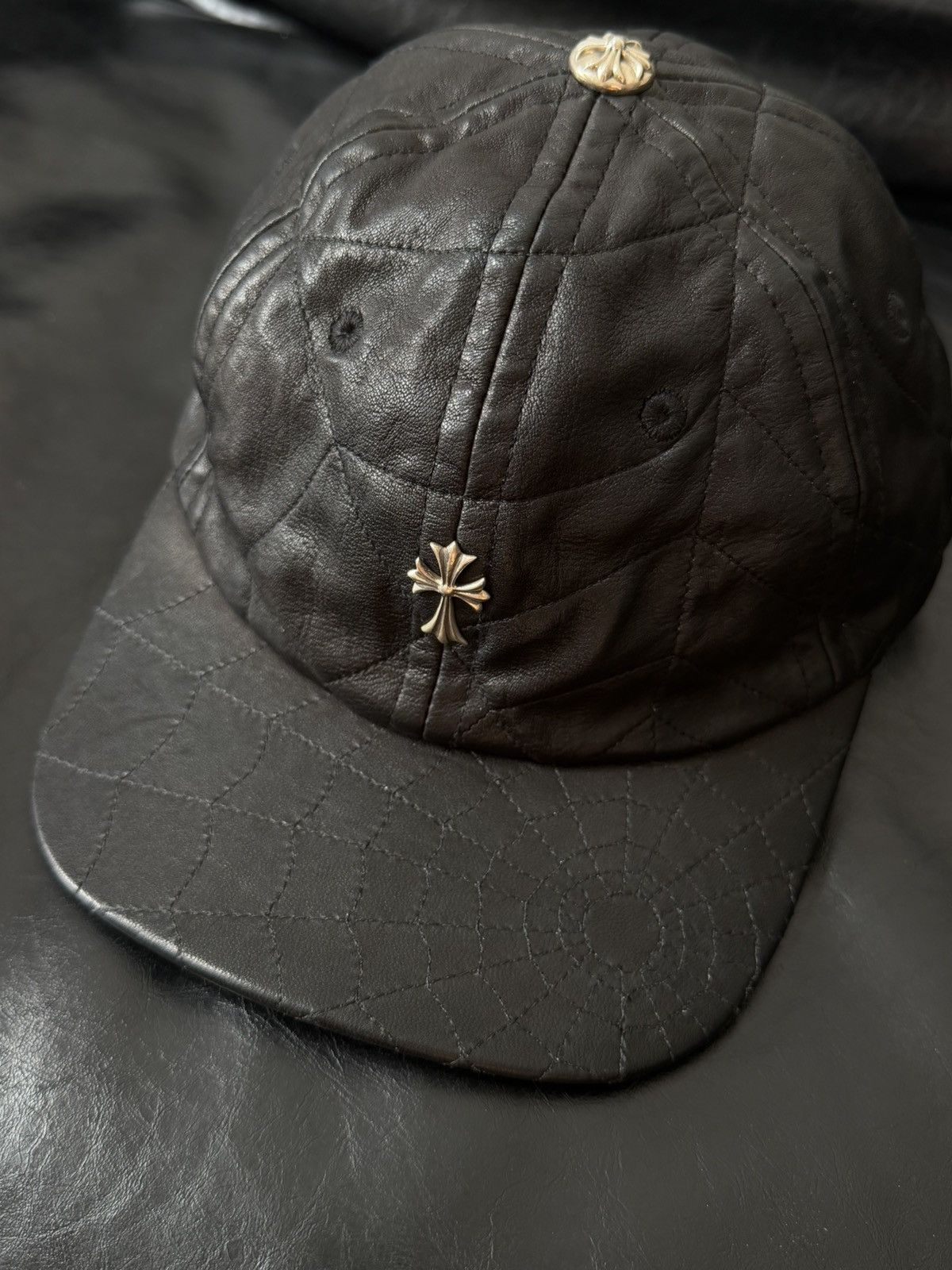 Chrome Hearts Silver Cross Gromet Spider Web Leather Hat Size ONE SIZE - 3 Thumbnail