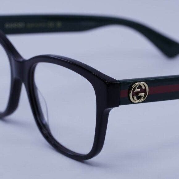 Gucci Gucci GG0038ON 011 Eyeglasses Black/Green 54mm Square Frame Size ONE SIZE - 9 Thumbnail