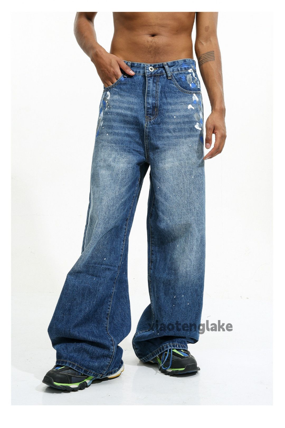 Jean × Vintage washed faded cleanfit paint loose baggy flared jeans Size US 30 / EU 46 - 2 Thumbnail