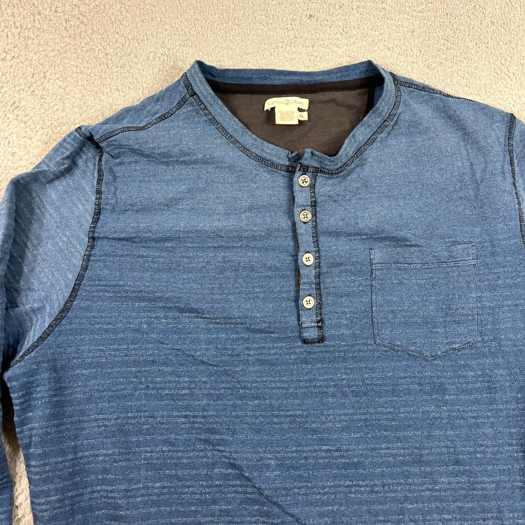 Carbon2Cobalt VINTAGE Carbon 2 Cobalt Shirt Mens XL Blue Watermark Striped Henley Long Sleeve Size US XL / EU 56 / 4 - 2 Thumbnail