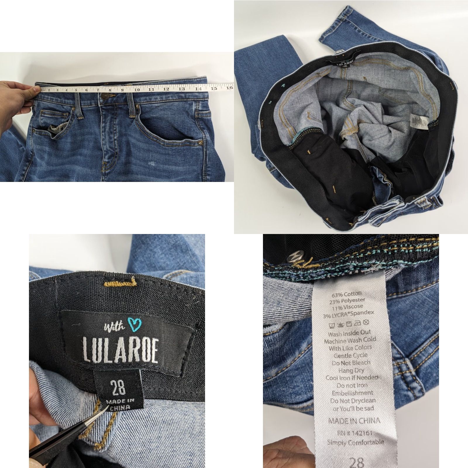 Vintage LuLaRoe Jeans Women 28 Blue Stretch Tapered Slim Ankle Elastic Waist Med Wash - 5-Pocket Design - Button Zip - Regular - Blue - Womens - Jeans Size 28" / US 6 / IT 42 - 8 Thumbnail