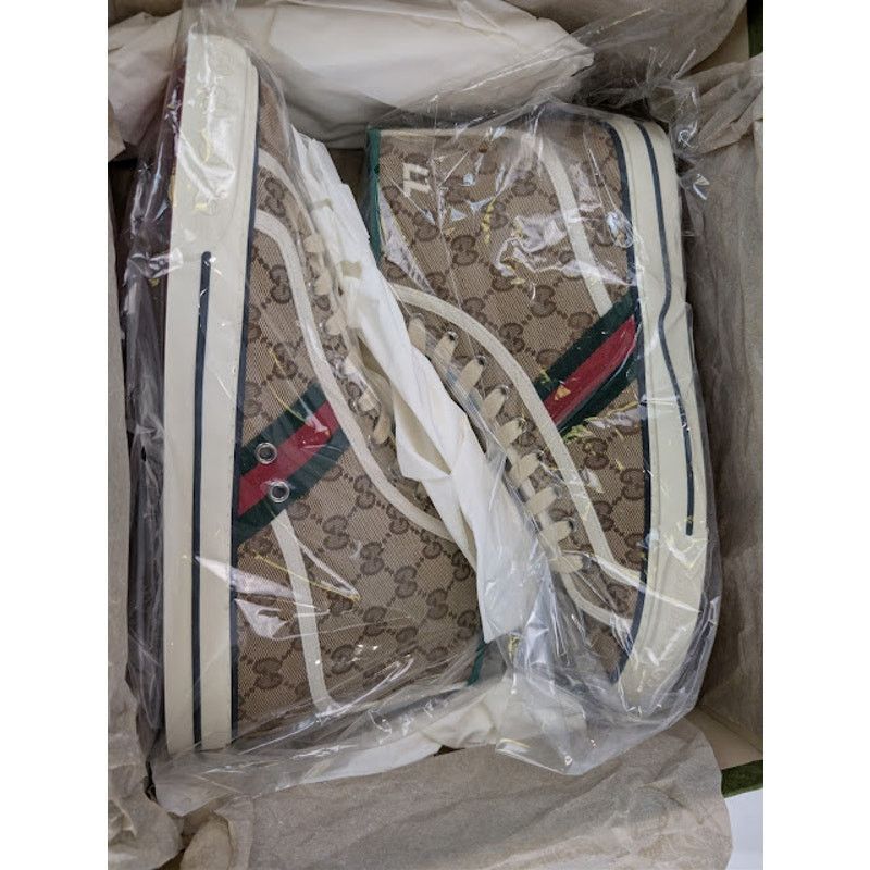 Gucci o1rshd1 Tennis 1977 Canvas High-Top Sneakers in Beige Ebony Size US 11 / EU 44 - 22 Thumbnail