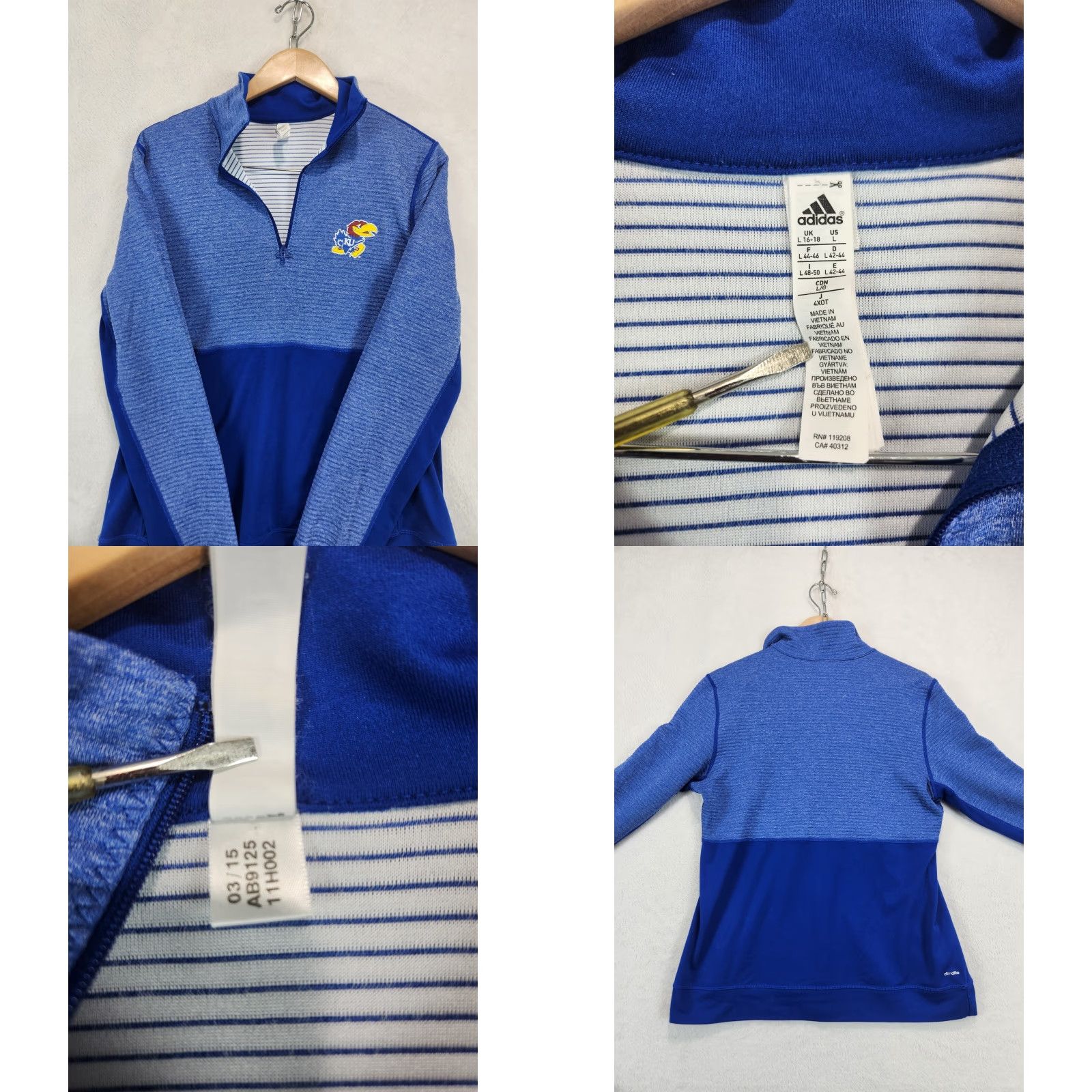 Adidas adidas Limitless Long Sleeve 1/4 Zip Pullover Kansas JHawks Rock Chalk Women's L Shirt Size L / US 10 / IT 46 - 8 Thumbnail