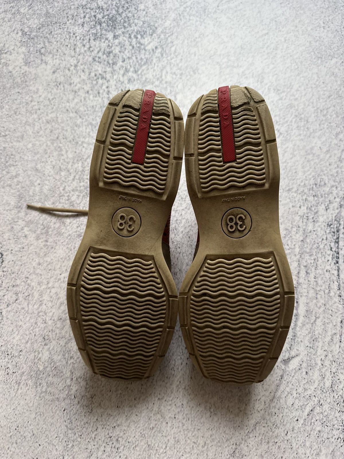 Prada Prada Red Tab Orange Leather Gray Suede Trainers Sneakers Size US 7 / IT 37 - 15 Thumbnail