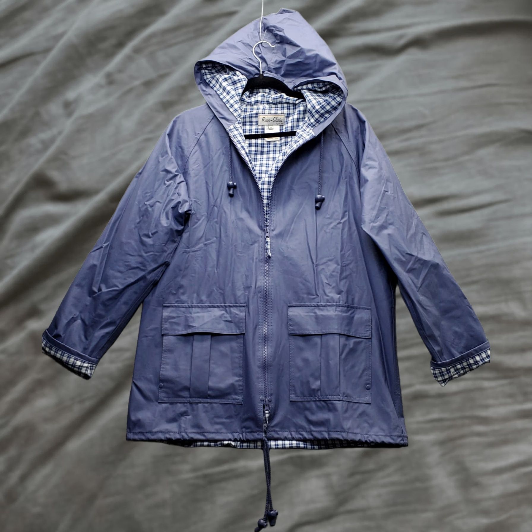 Vintage Rain-Shine Hooded Jacket Womens M Blue Plaid Lined Thermal Full Zip Shirt Womens M Blue Plaid Thermal Full Zip Size M / US 6-8 / IT 42-44 - 1 Thumbnail