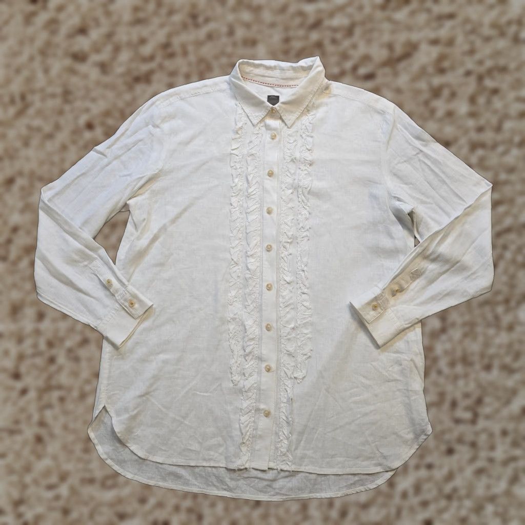 Vintage Pilcro Womens Button-Up Linen White Ruffle Front Casual Shirt Size M Spring Bohemian Womens Size M / US 6-8 / IT 42-44 - 1 Thumbnail