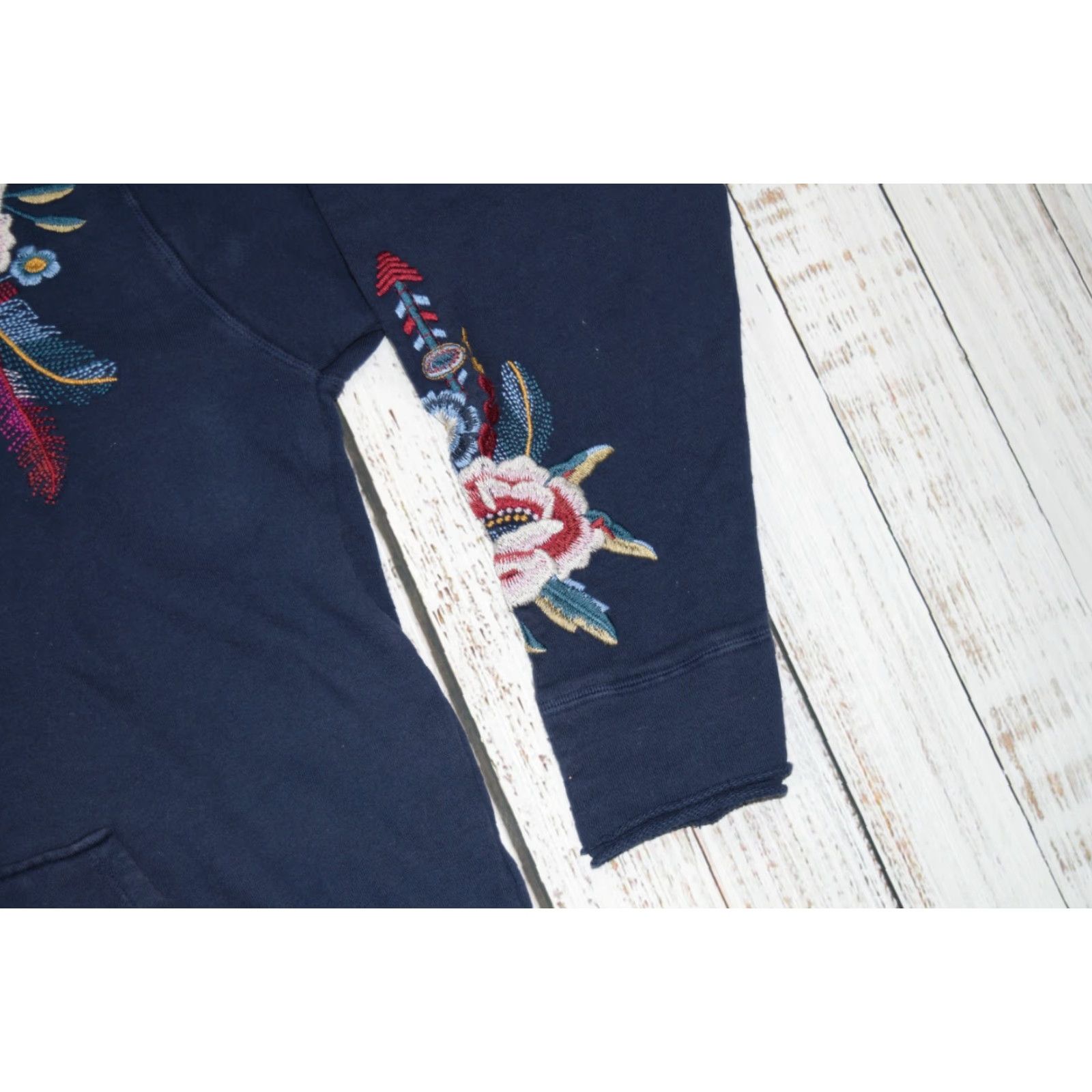 Johnny Was JOHNNY WAS Floral Pullover Hoodie Deep Blue Cotton Womens S Size S / US 4 / IT 40 - 2 Thumbnail