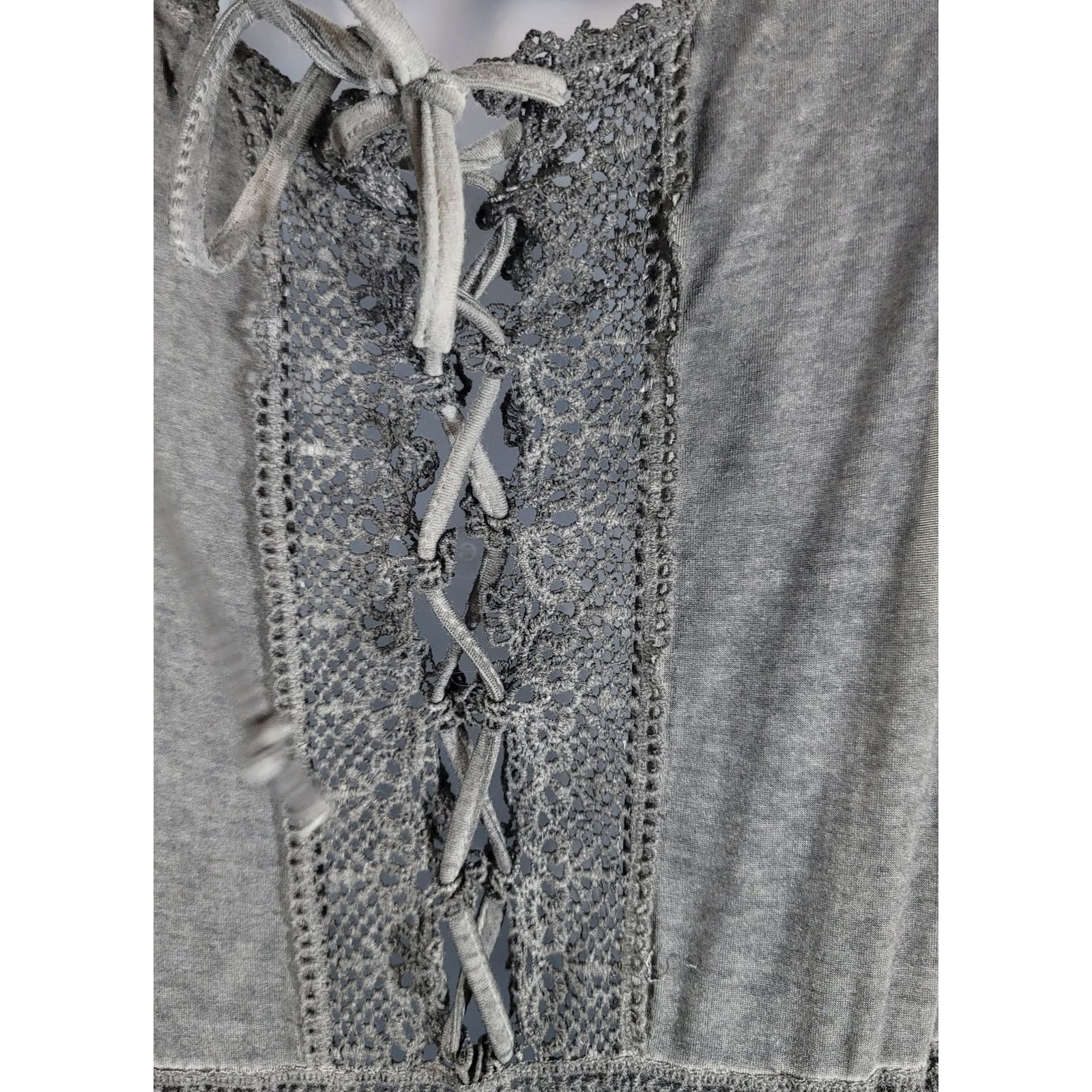 Other Uptown Ellie Gray Marled Peplum Dress M Crochet Back Lace Up Size M / US 6-8 / IT 42-44 - 6 Thumbnail