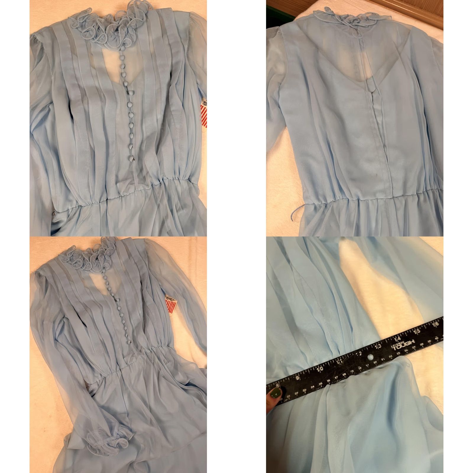 Vintage VINTAGE Miss Elliette Dress 14 Blue Chiffon High Neck Maxi Gown Ruffle Womens Size XL / US 12-14 / IT 48-50 - 9 Thumbnail