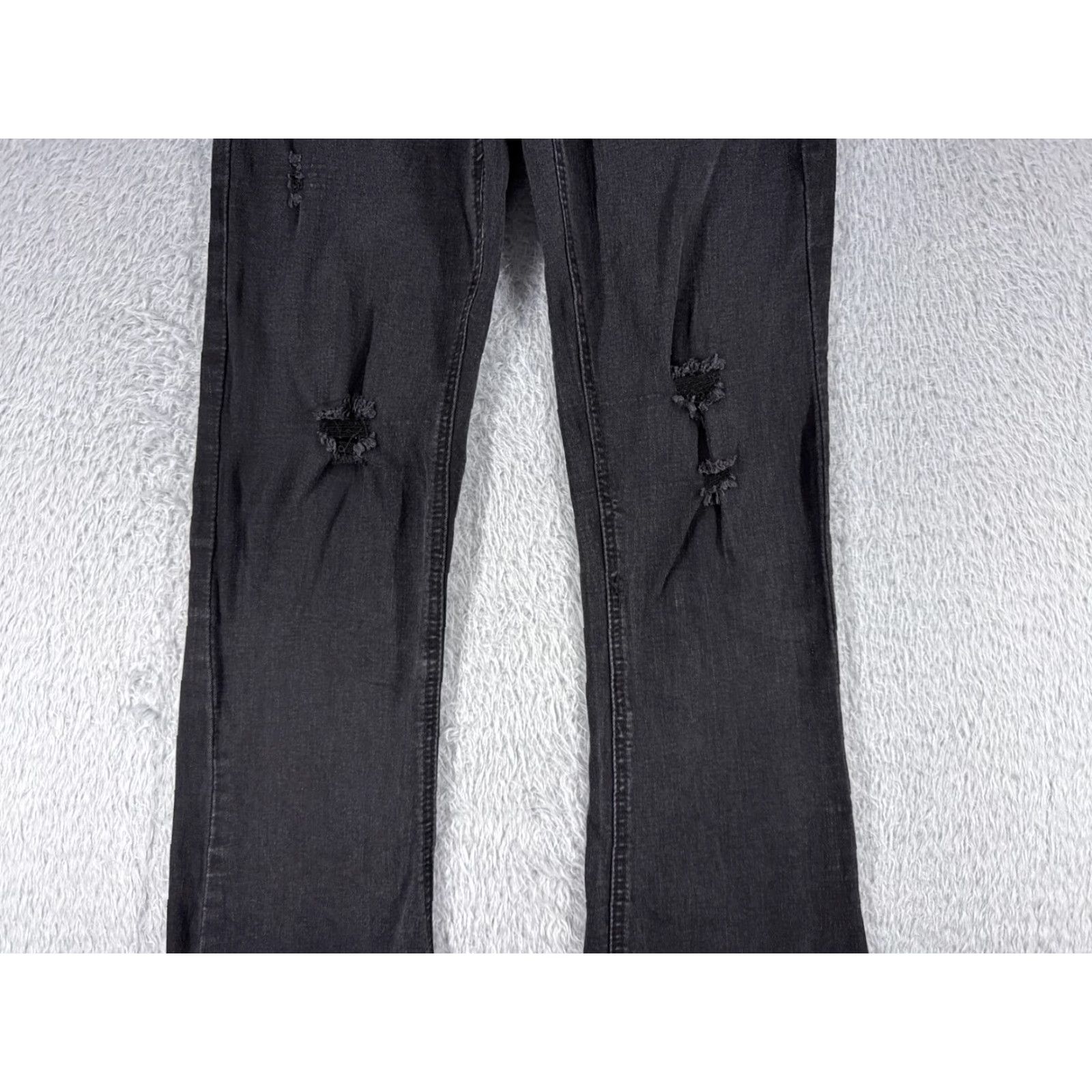 Vintage Black Jeans Womens 0 Denim Flared Distressed Cotton Blend 24x29 Size 25" / US 0 / IT 36 - 3 Thumbnail