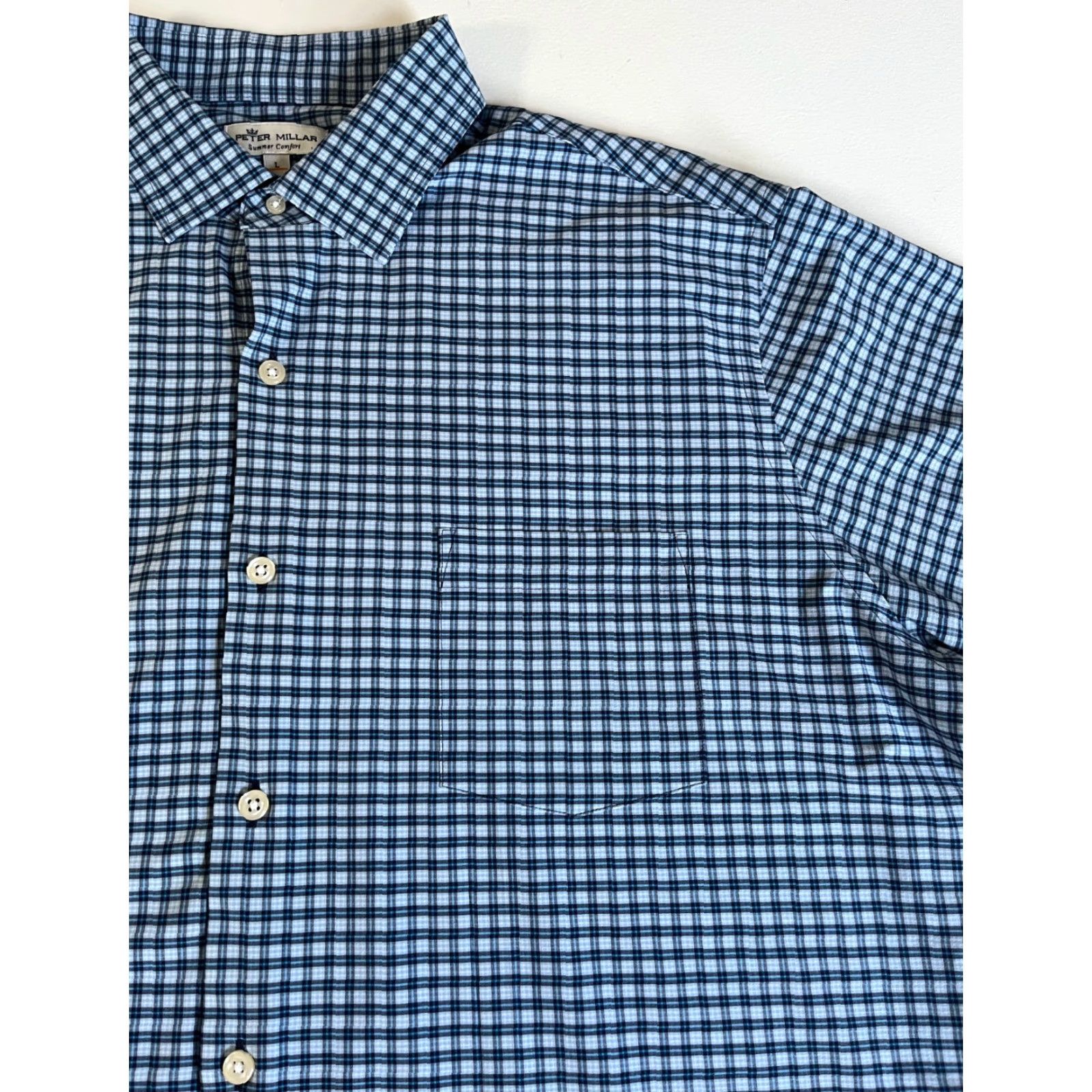Peter Millar VINTAGE Peter Millar Summer Comfort Men’s Short Sleeve Button-Up Shirt Check Sz L Blue Shirt Regular Mens Size US L / EU 52-54 / 3 - 4 Thumbnail